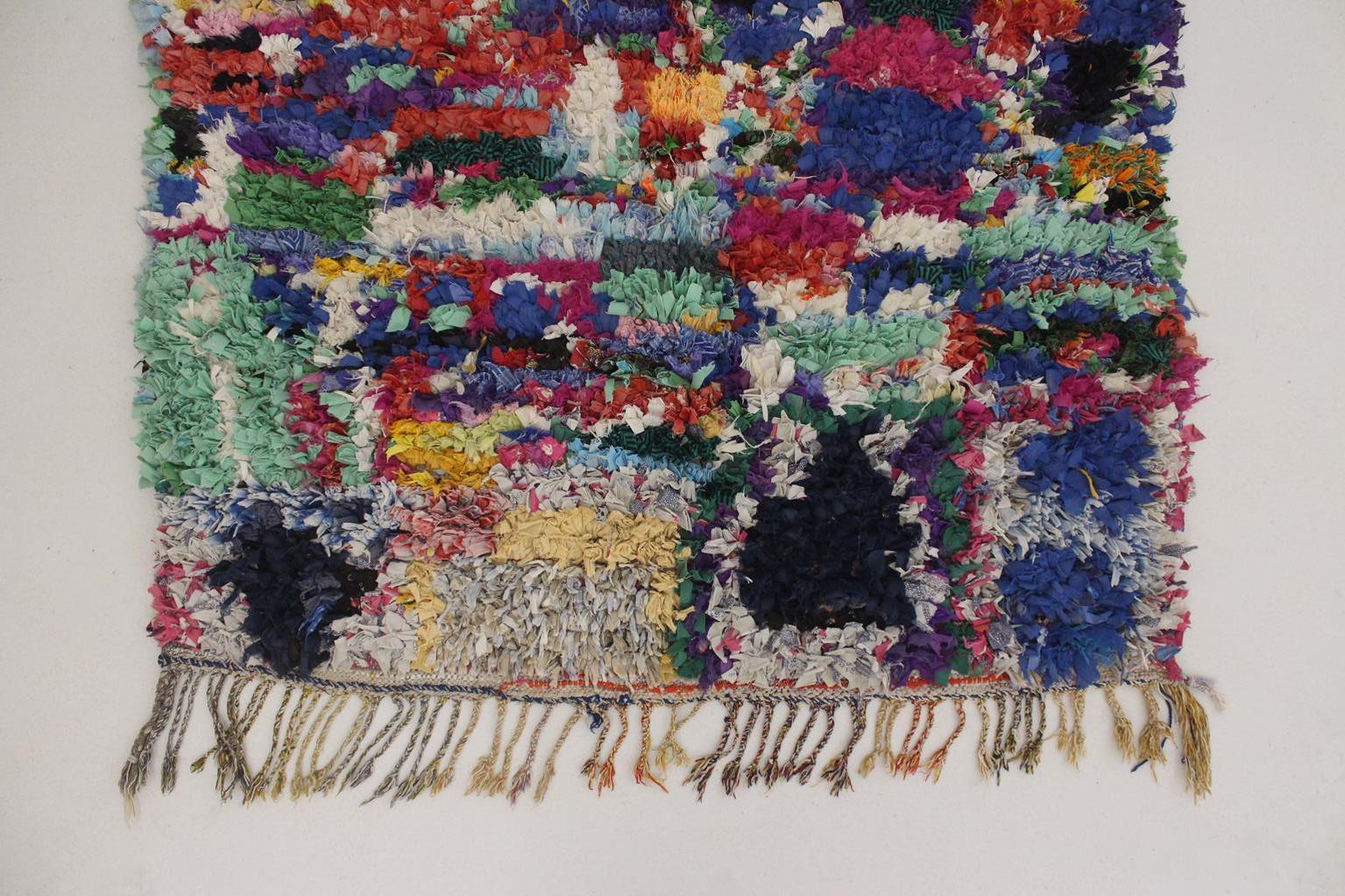 20th Century Vintage Moroccan Boucherouite rug - Multicolor - 4x7feet / 123x213cm For Sale