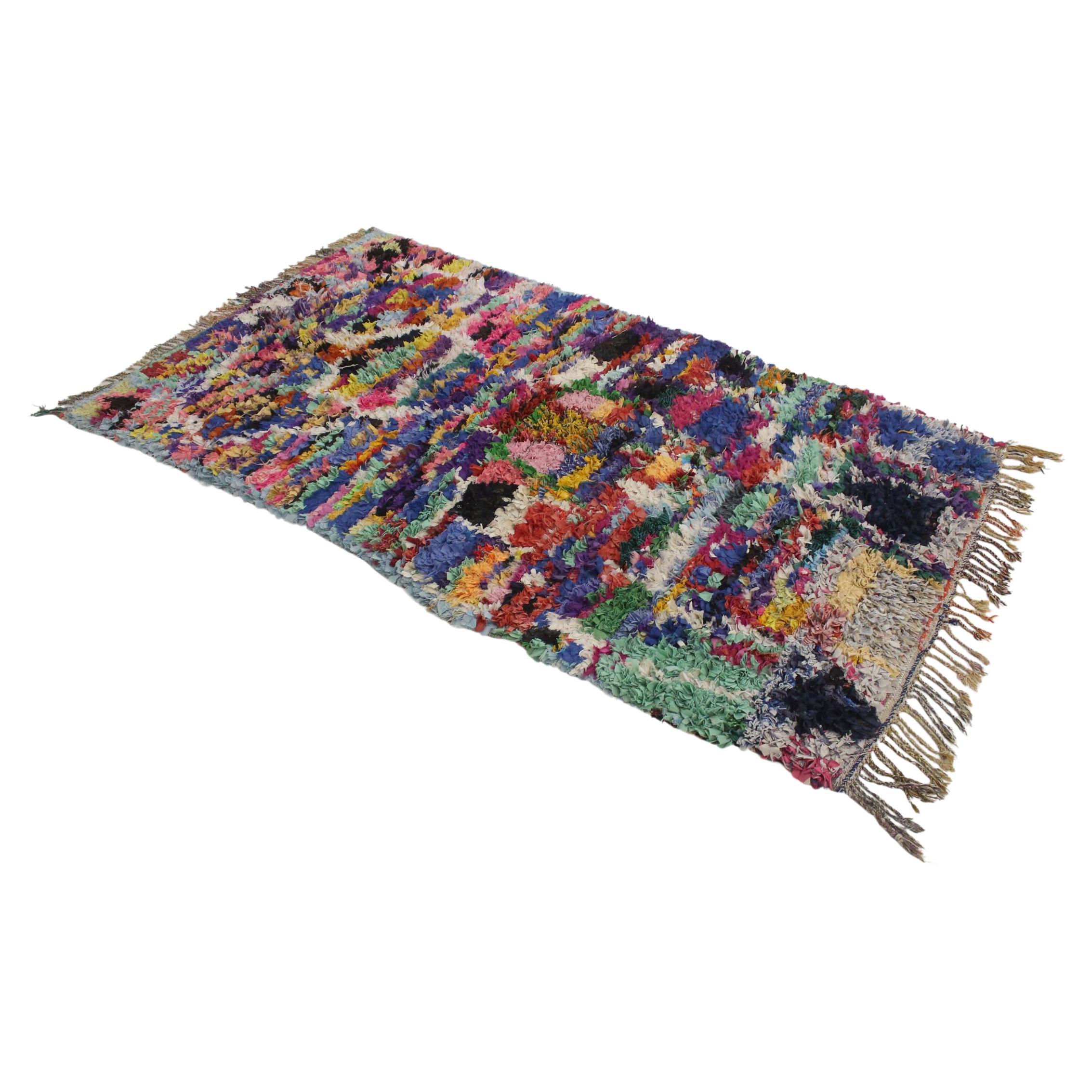 Vintage Moroccan Boucherouite rug - Multicolor - 4x7feet / 123x213cm For Sale