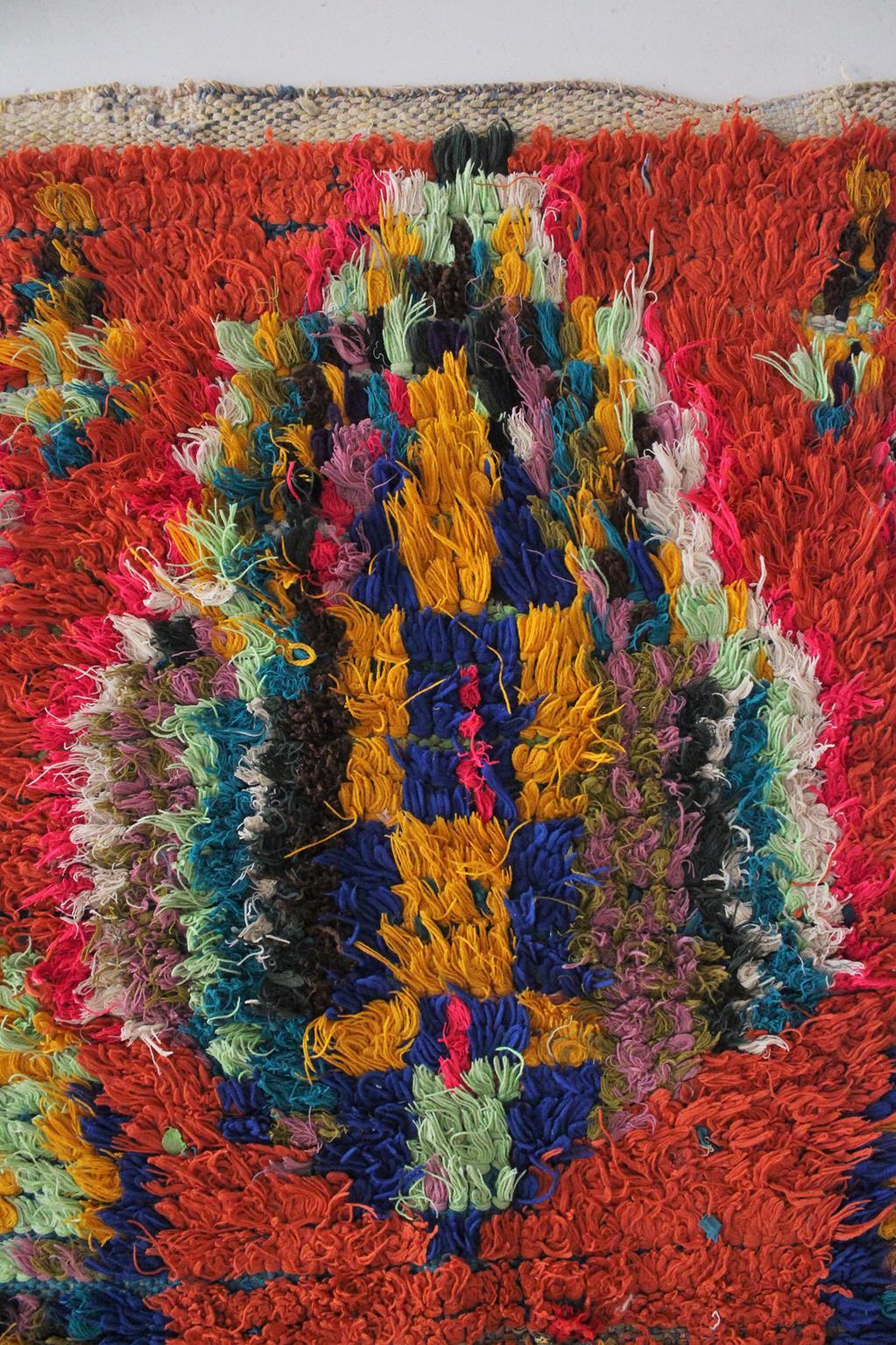 Vintage Moroccan Boucherouite rug - Orange - 3.1x7.2feet / 95x220cm For Sale 5