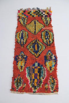 Vintage Moroccan Boucherouite rug - Orange - 3.1x7.2feet / 95x220cm