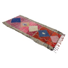 Tapis marocain boucherouite rose/bleu - 3,4x7,4feet / 105x227 cm