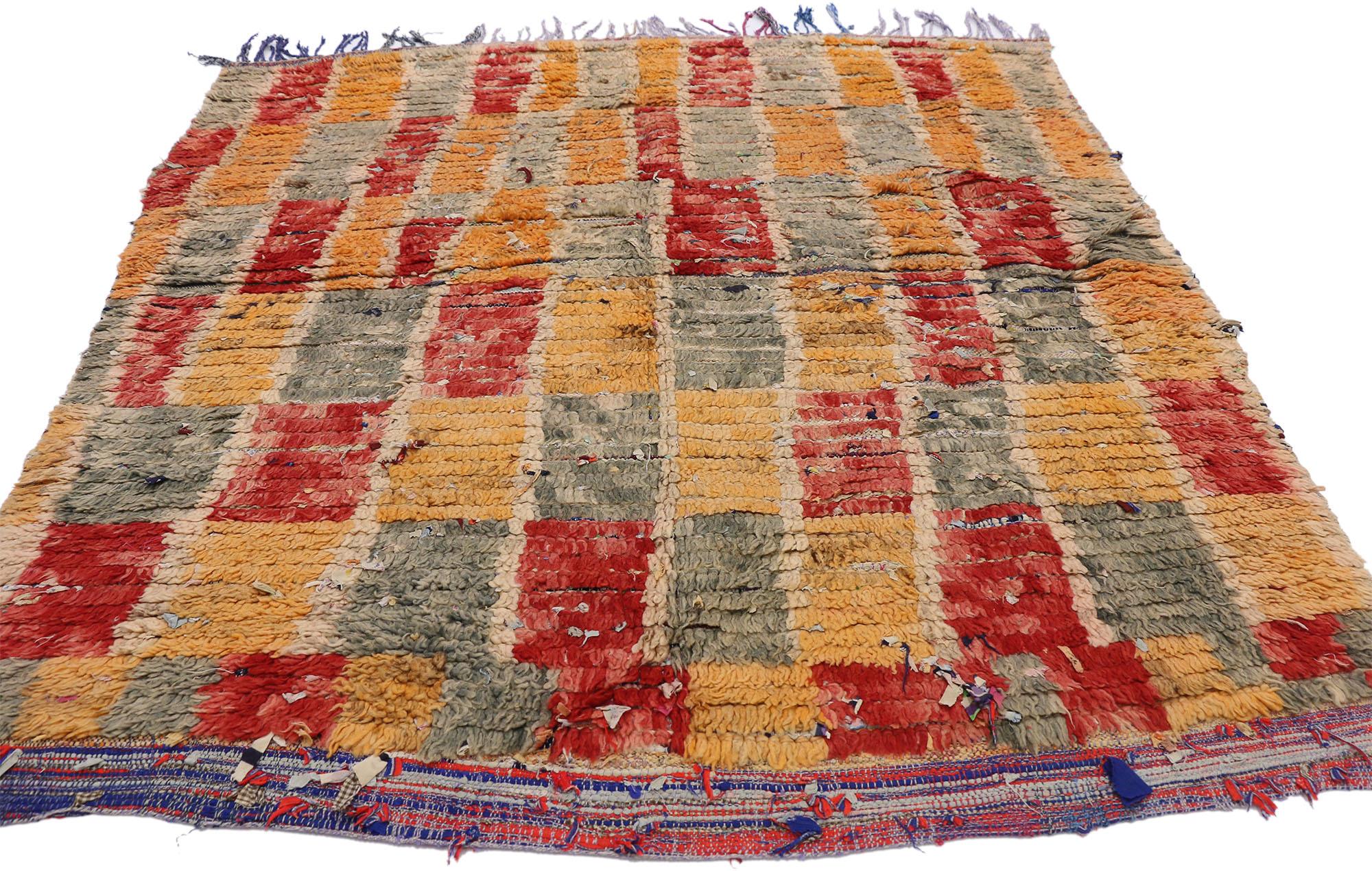 Hand-Knotted Vintage Moroccan Boucherouite Rug with Postmodern Bauhaus Cubism Style For Sale