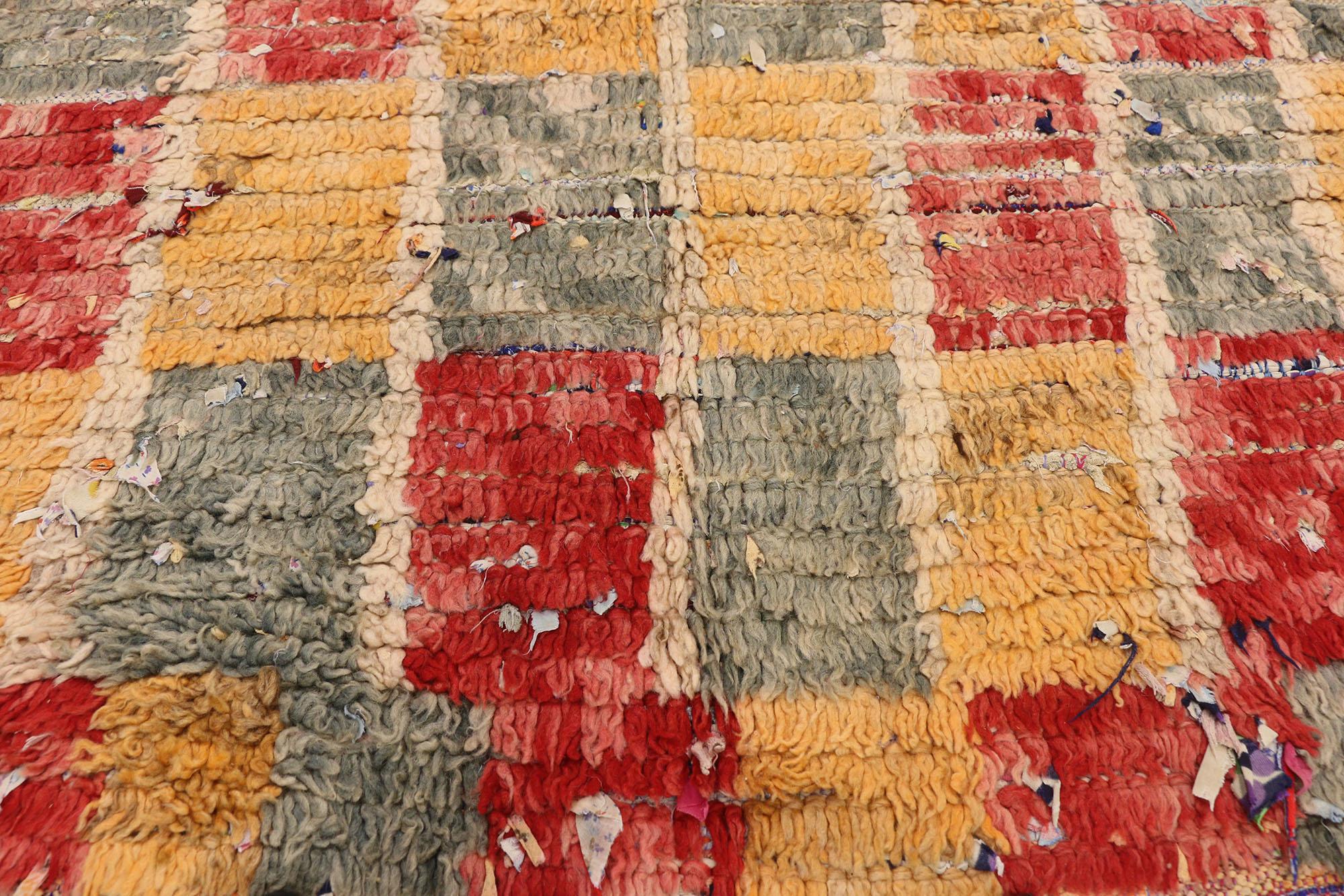 Vintage Moroccan Boucherouite Rug with Postmodern Bauhaus Cubism Style In Good Condition For Sale In Dallas, TX