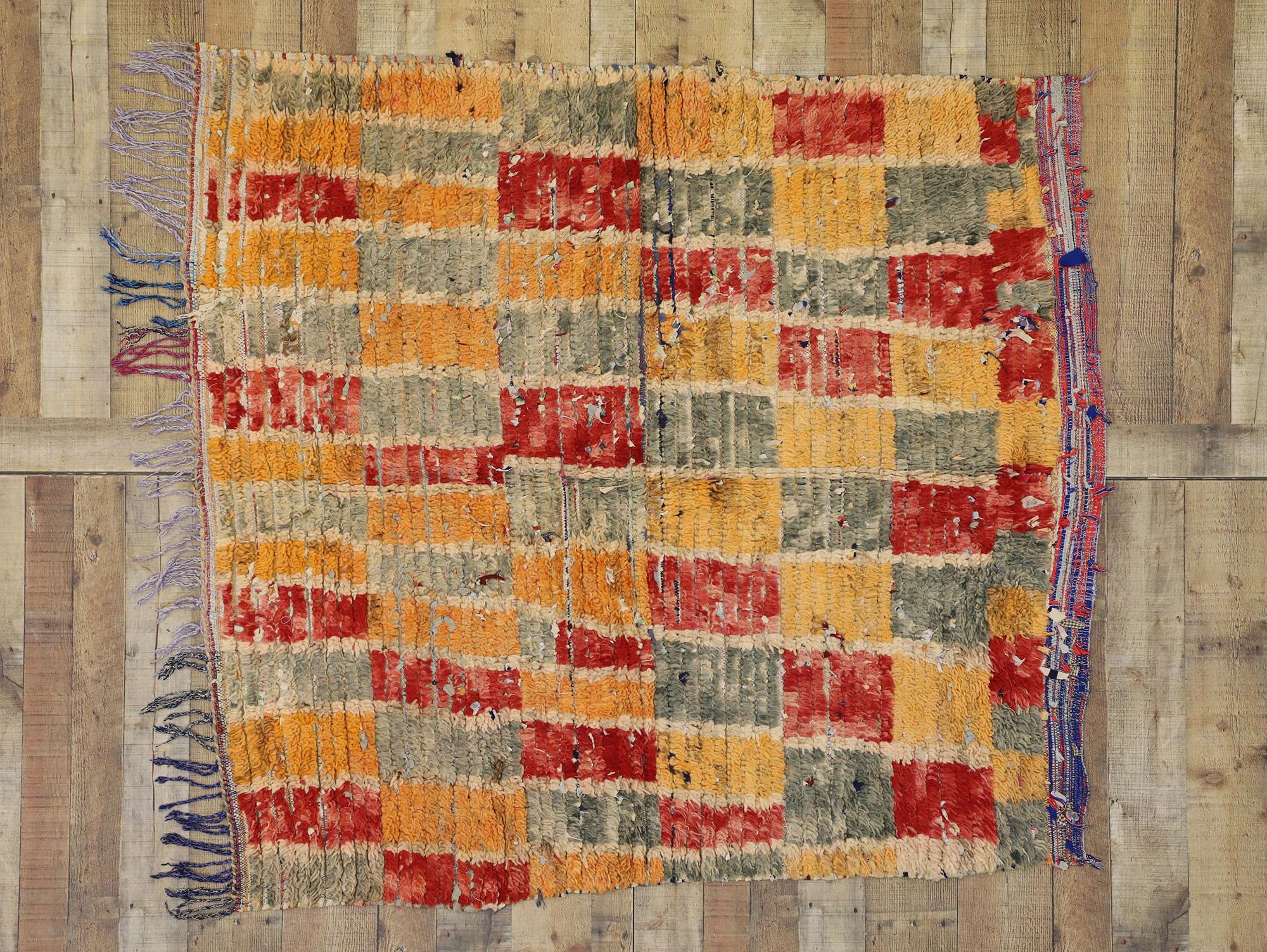 20th Century Vintage Moroccan Boucherouite Rug with Postmodern Bauhaus Cubism Style For Sale