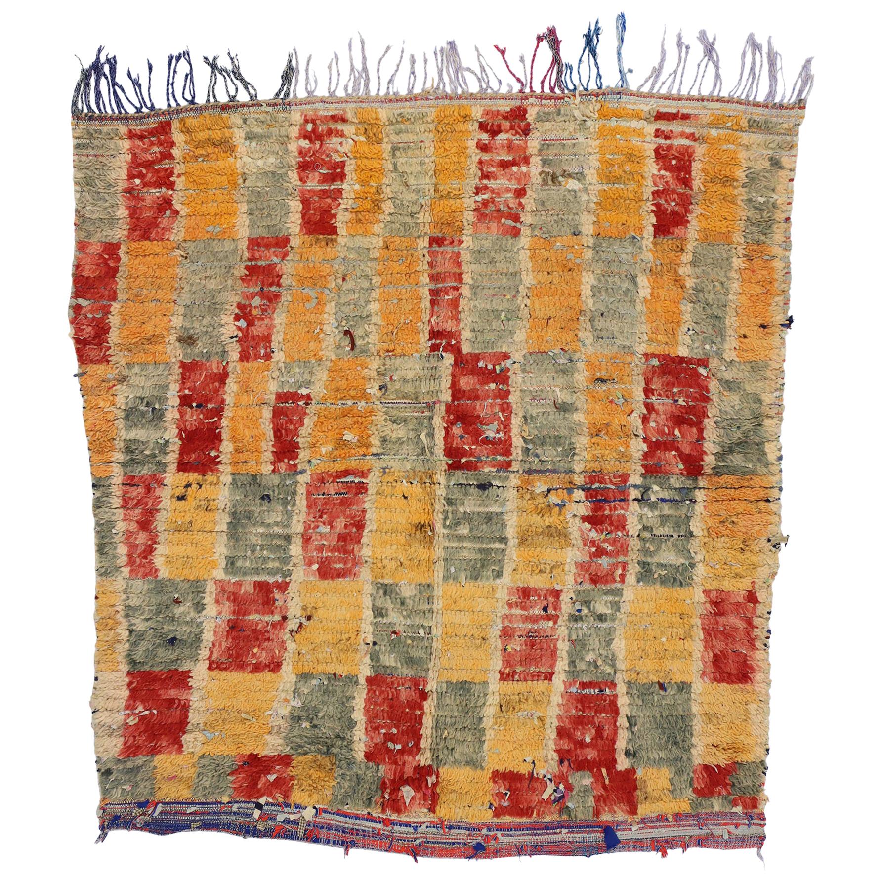 Tapis marocain Boucherouite avec style postmoderne Bauhaus cubiste