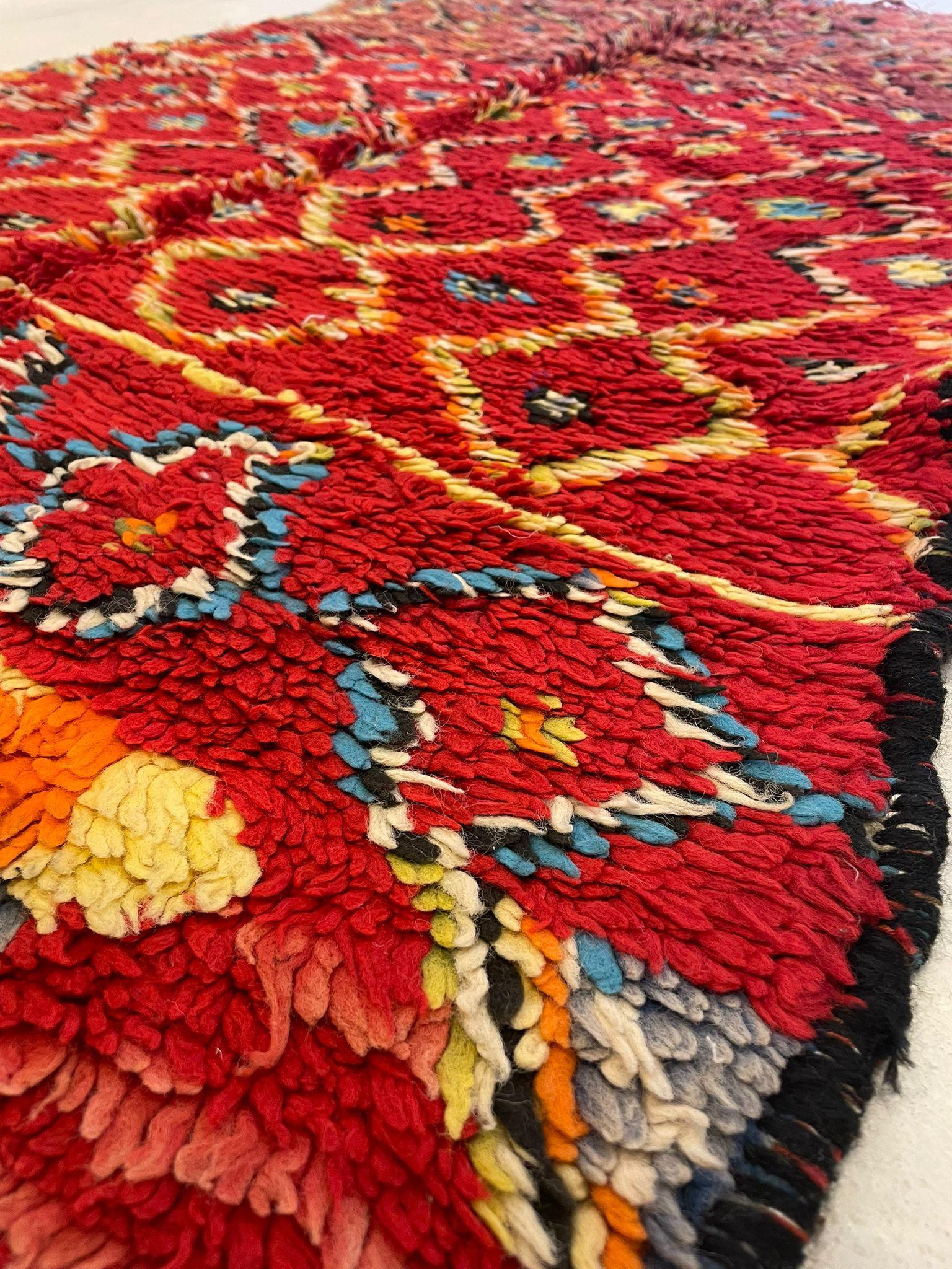 Vintage Moroccan Boucherouite Rug with Vibrant Diamond Motifs, Circa 1970s In Good Condition For Sale In Wrexham, GB
