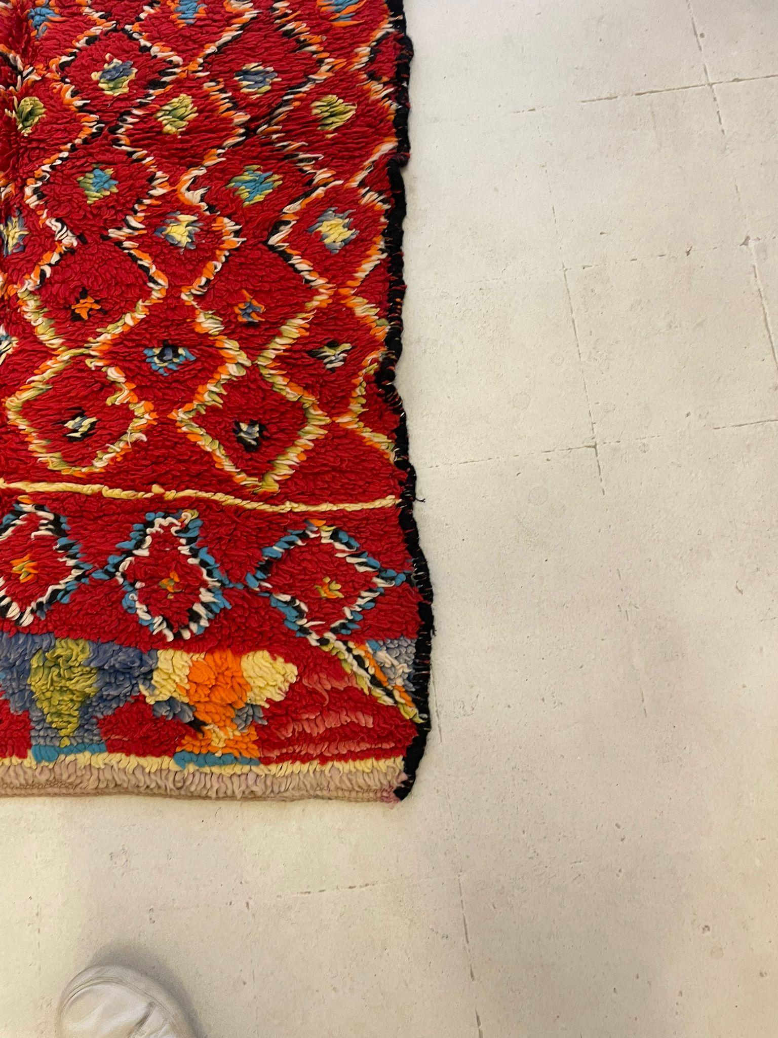 20th Century Vintage Moroccan Boucherouite Rug with Vibrant Diamond Motifs, Circa 1970s For Sale