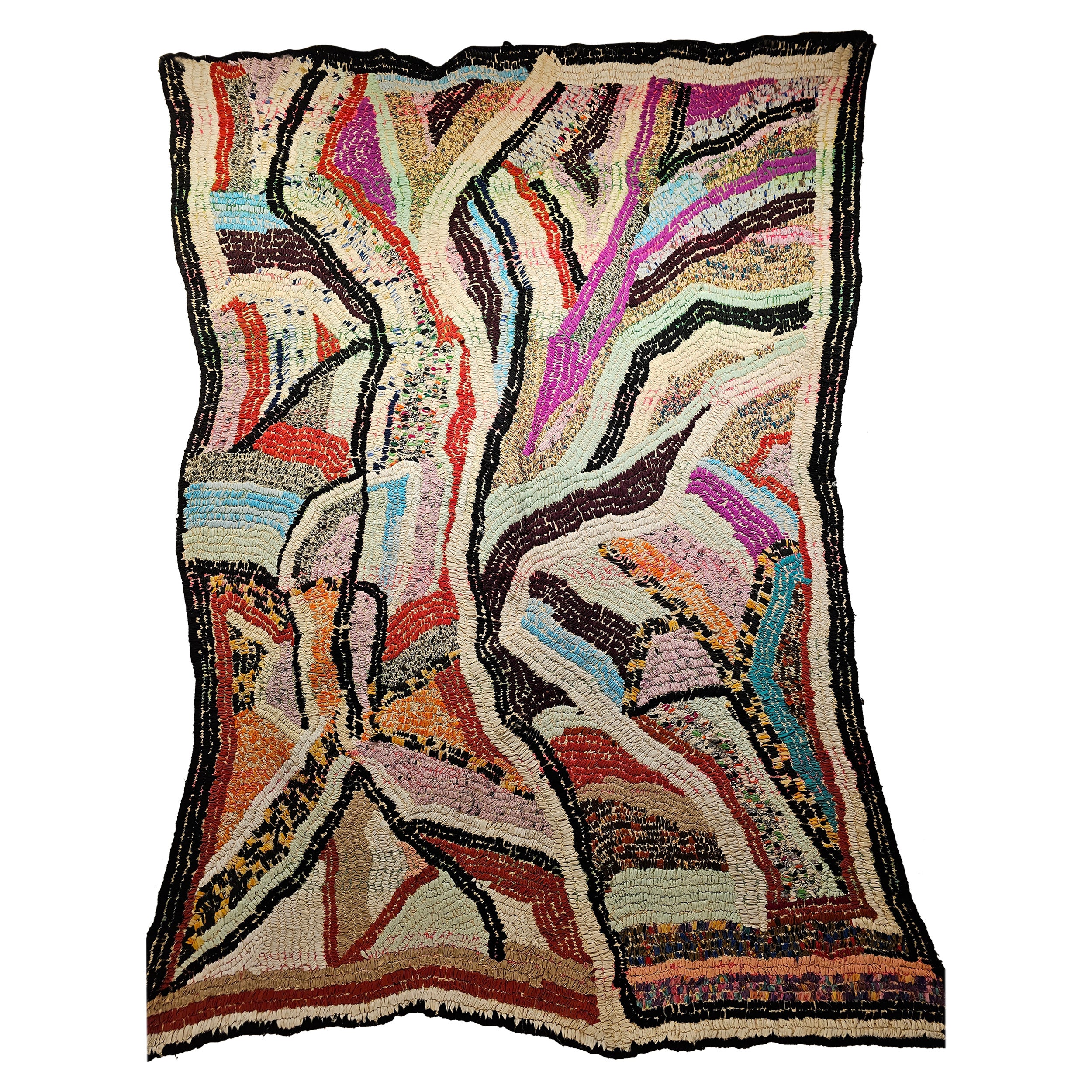 Marokkanischer Boucherouite-Wandteppich in ultra-modernem abstraktem Design