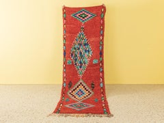Vintage Moroccan Boujad Berber Rug Middle Agtlas Mountains Red Blue Green