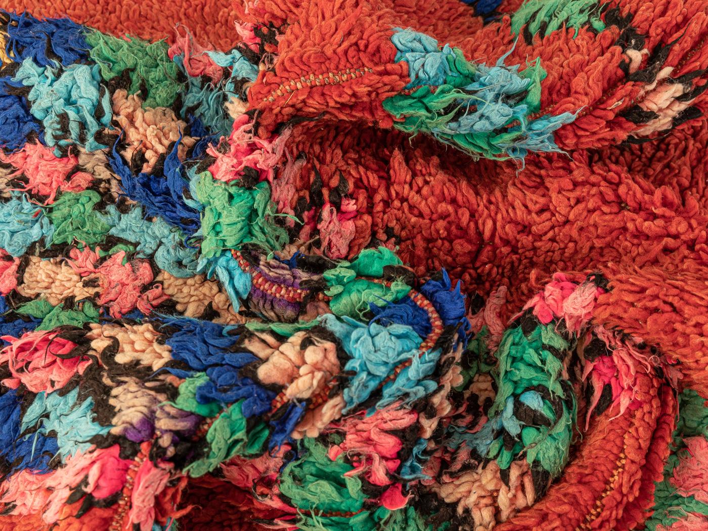 Late 20th Century Vintage Moroccan Boujad Berber Rug Middle Agtlas Mountains Red Blue Green For Sale