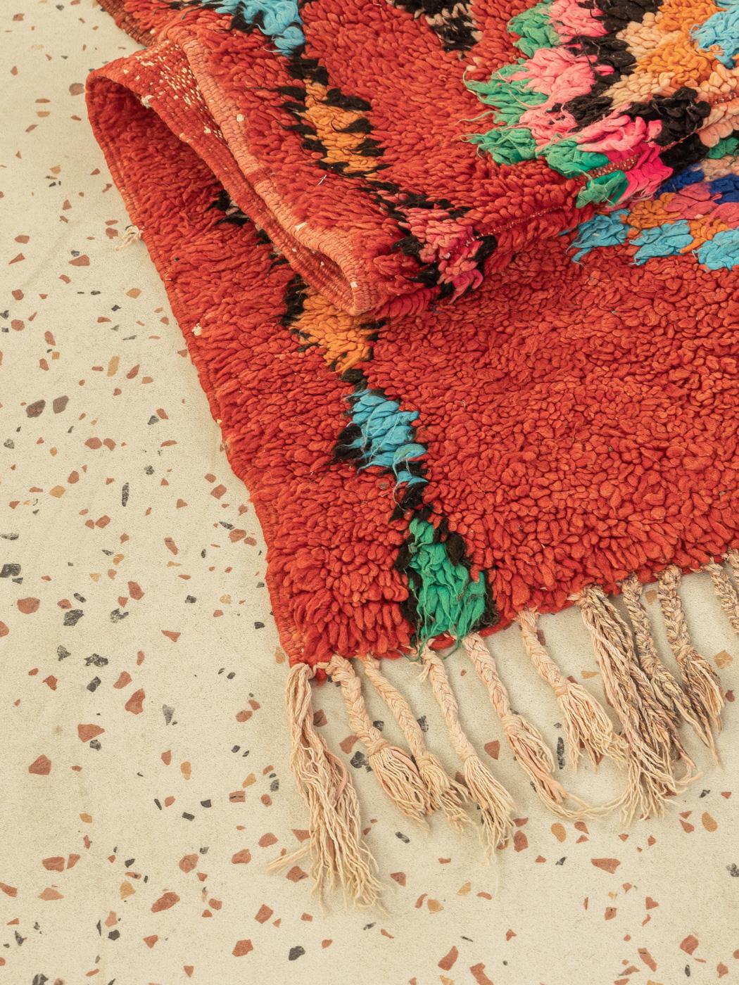 Vintage Moroccan Boujad Berber Rug Middle Agtlas Mountains Red Blue Green For Sale 2