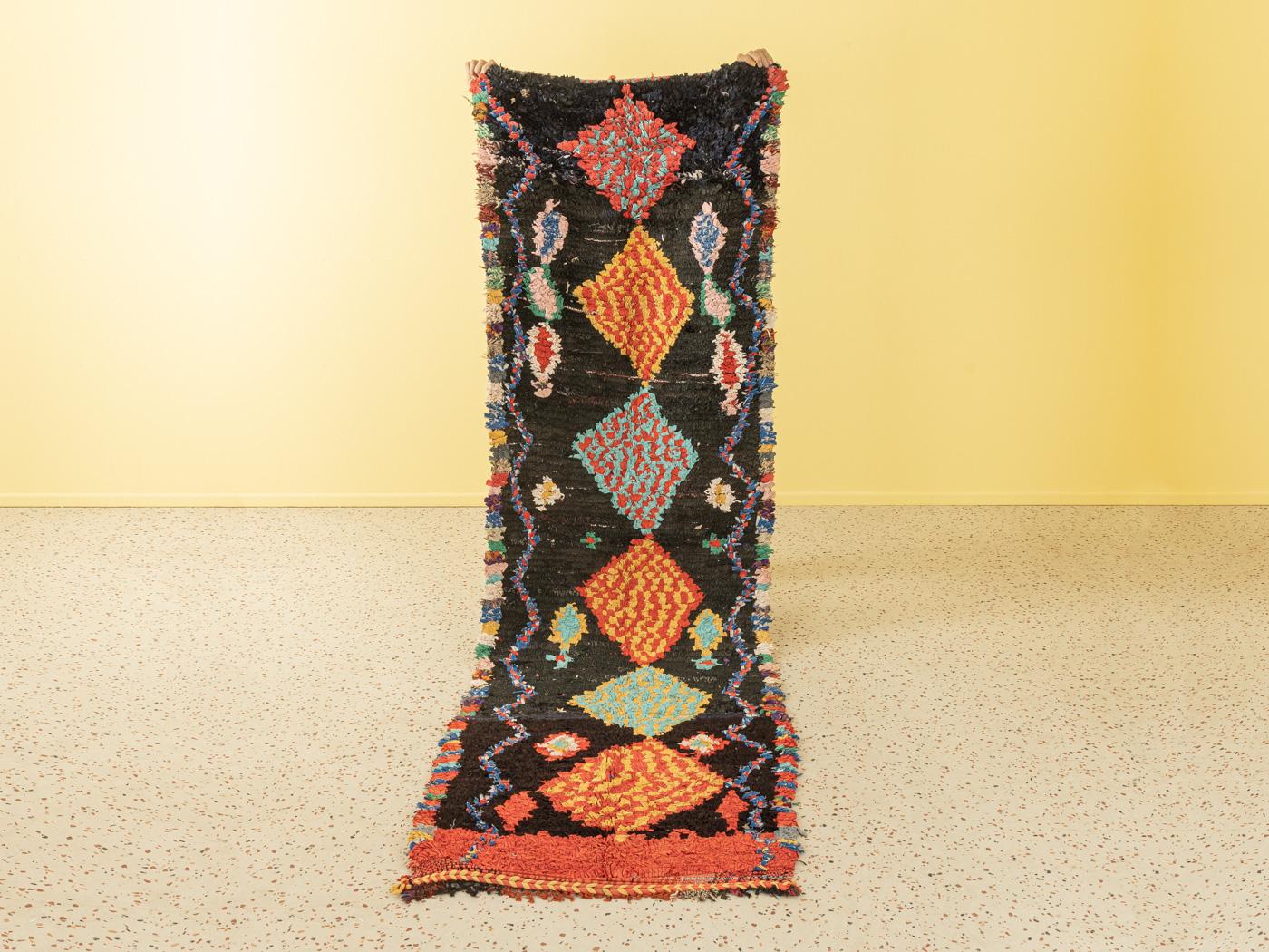 This Boujad is a vintage wool rug with some recycled textile parts – soft and comfortable underfoot. Our Berber rugs are handmade, one knot at a time. Each of our Berber rugs is a long-lasting one-of-a-kind piece, created in a sustainable manner