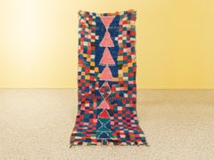 Vintage Moroccan Boujad Berber Rug Middle Atlas Mountains Blue Red Orange Pink