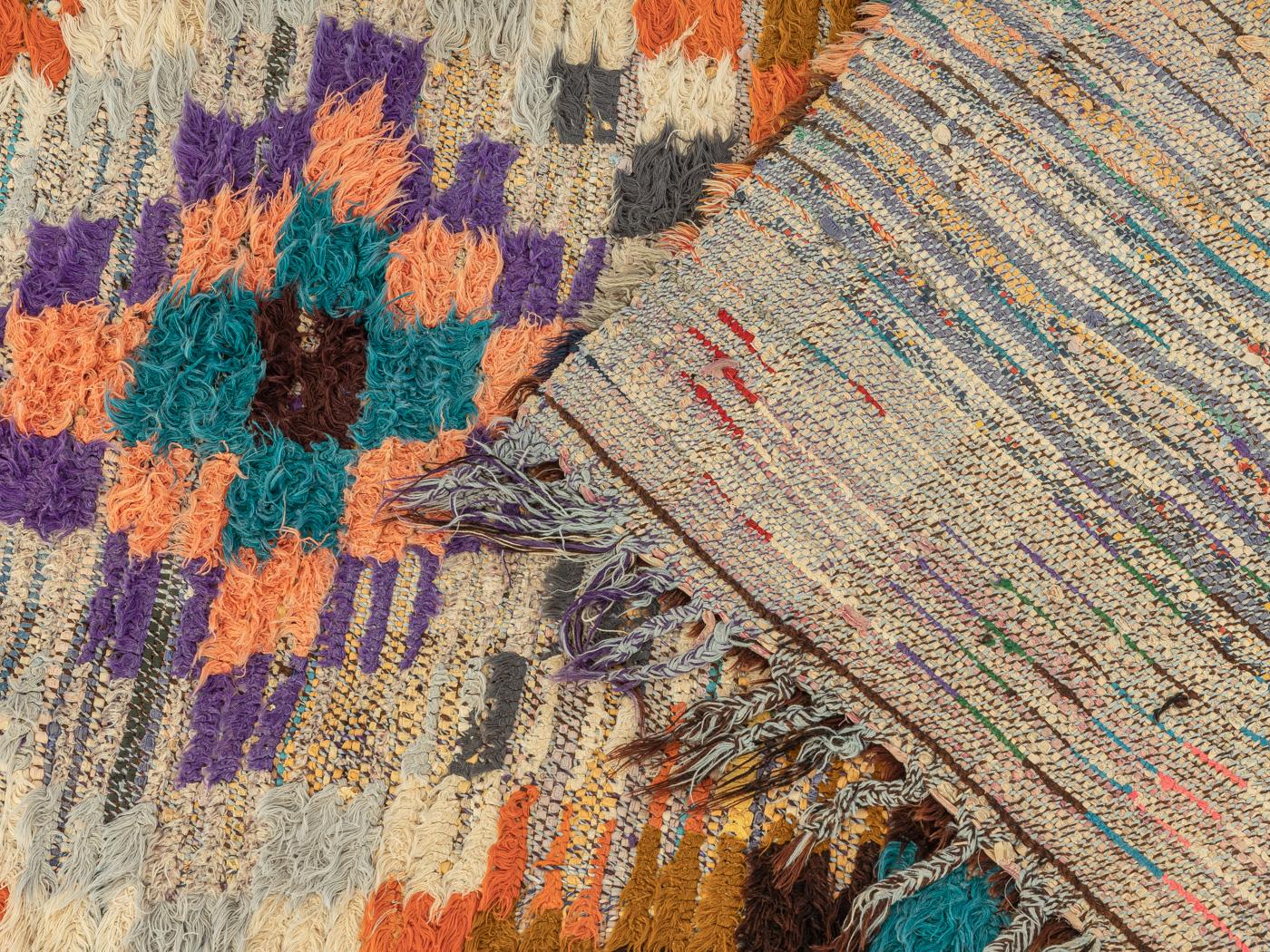 Wool Vintage Moroccan Boujad Berber Rug Middle Atlas Mountains Multicolor For Sale