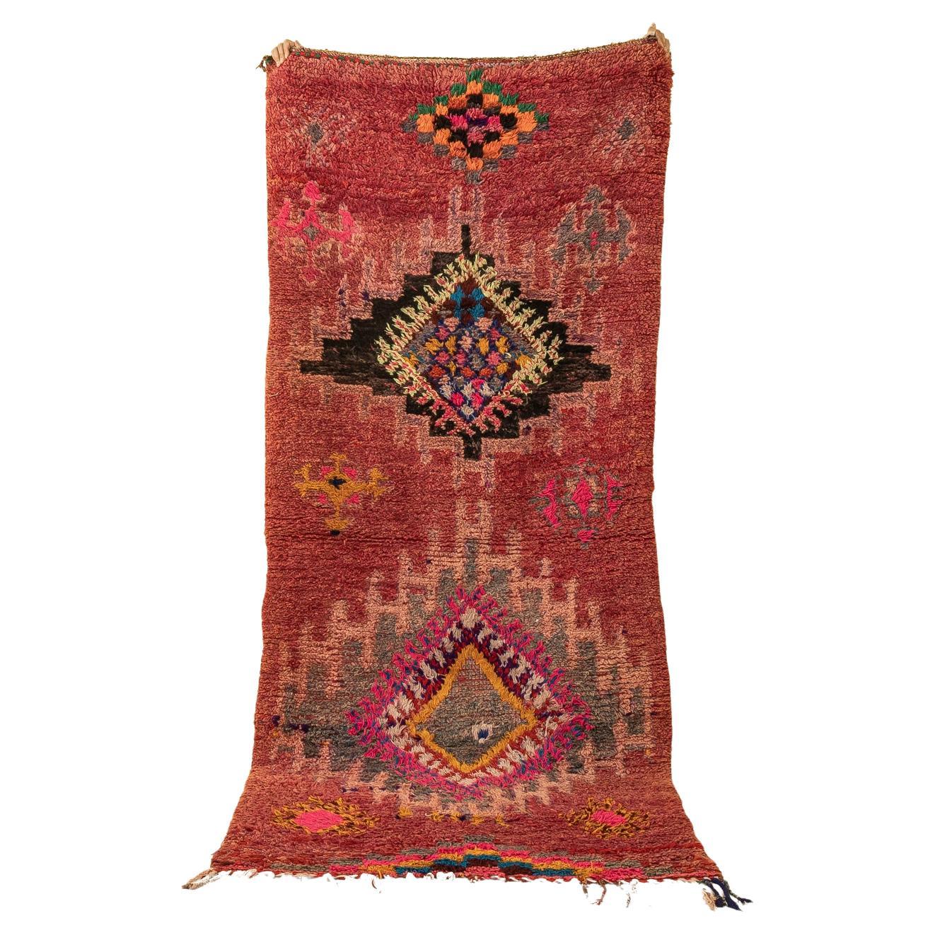 Vintage Moroccan Boujad Berber Rug Middle Atlas Mountains Red Black Pink
