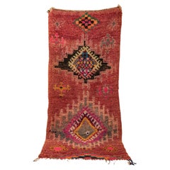 Vintage Moroccan Boujad Berber Rug Middle Atlas Mountains Red Black Pink