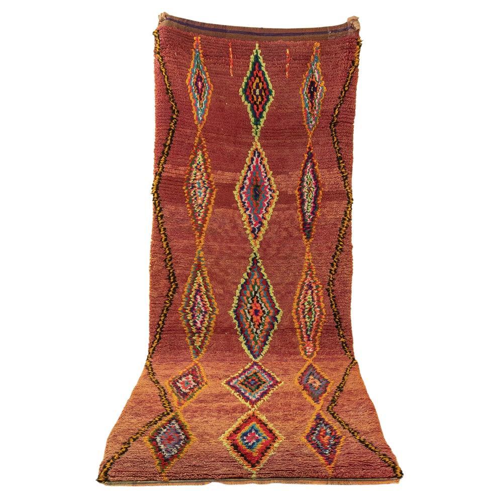  Vintage Moroccan Boujad, Berber Rug Middle Atlas Mountains Red Multicolor For Sale