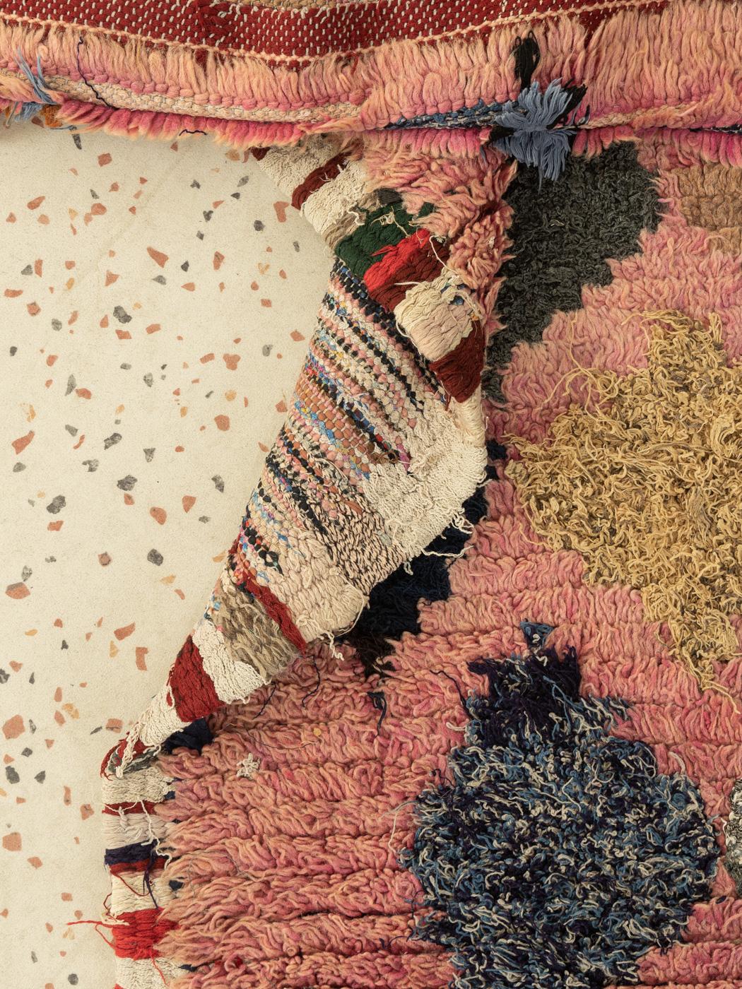 Wool Vintage Moroccan Boujad Berber Rug Middle Atlas Mountains Rosé Multicolor For Sale