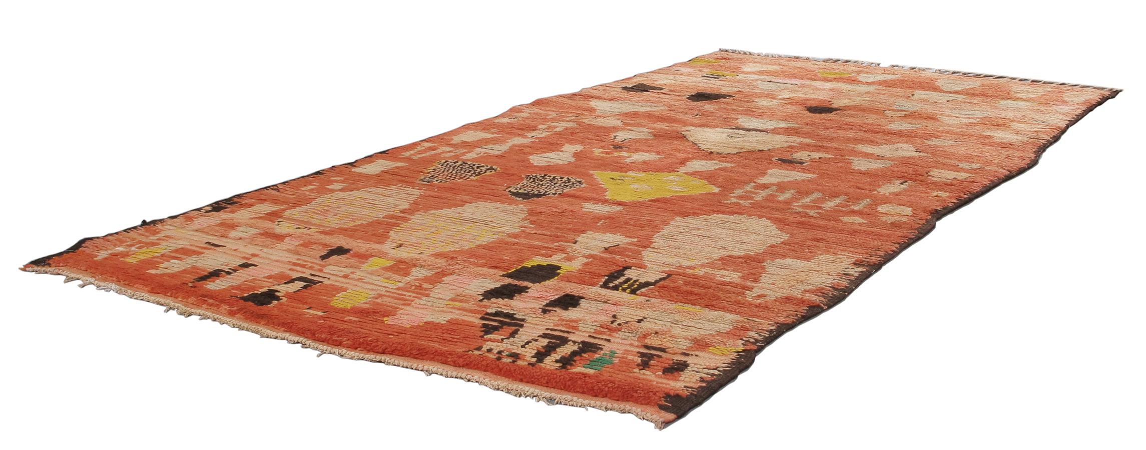 Our vintage Moroccan rugs are part of a skillfully curated collection of rare and unusual designs. They are made of all-natural dyes and 100% handspun wool from the Atlas Mountain region in North Africa. These rugs are all one-of-kind as they were