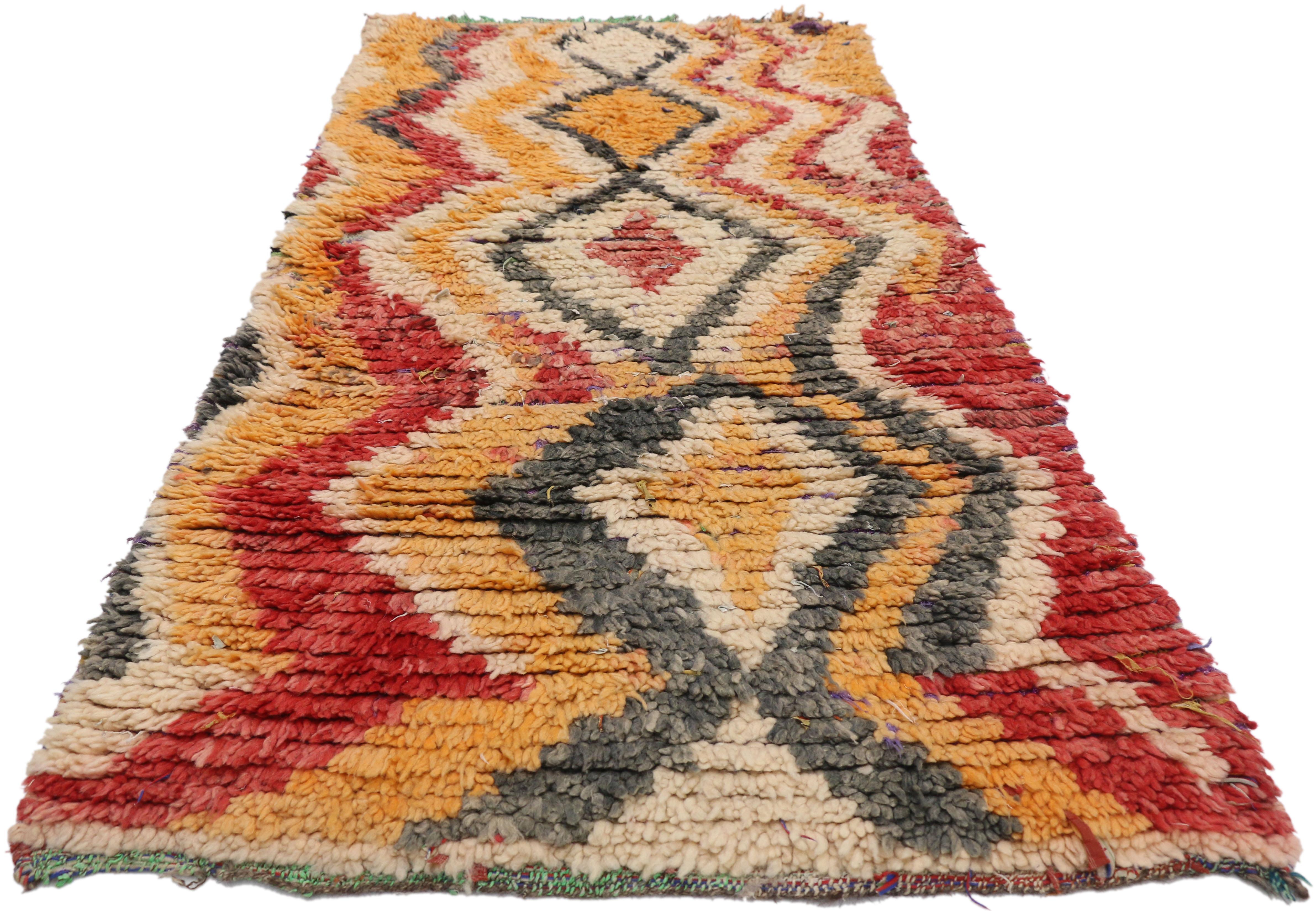 Post-Modern Vintage Moroccan Boujad Rug, Colorful Berber Boucherouite Moroccan Azilal Rug