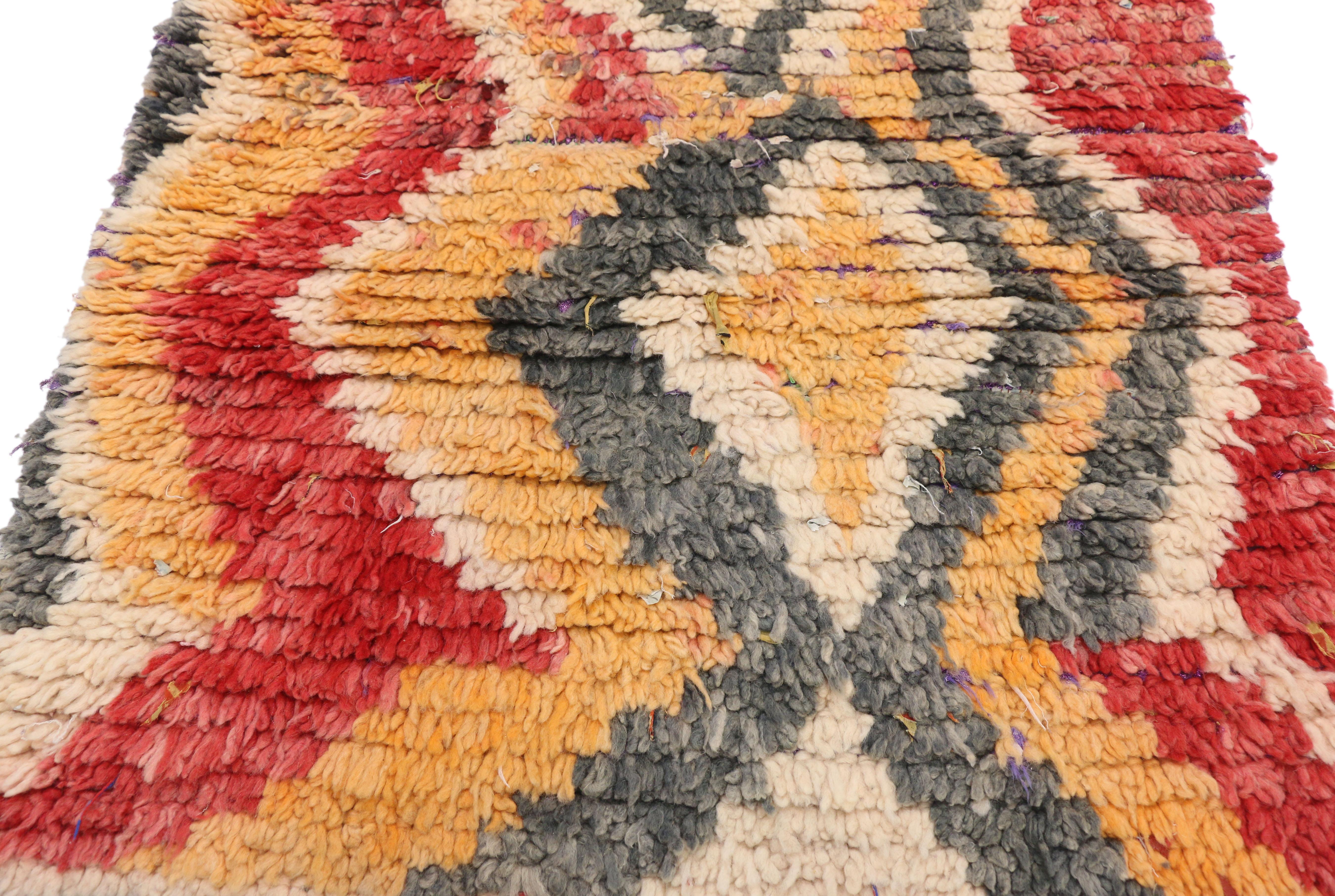 Hand-Knotted Vintage Moroccan Boujad Rug, Colorful Berber Boucherouite Moroccan Azilal Rug