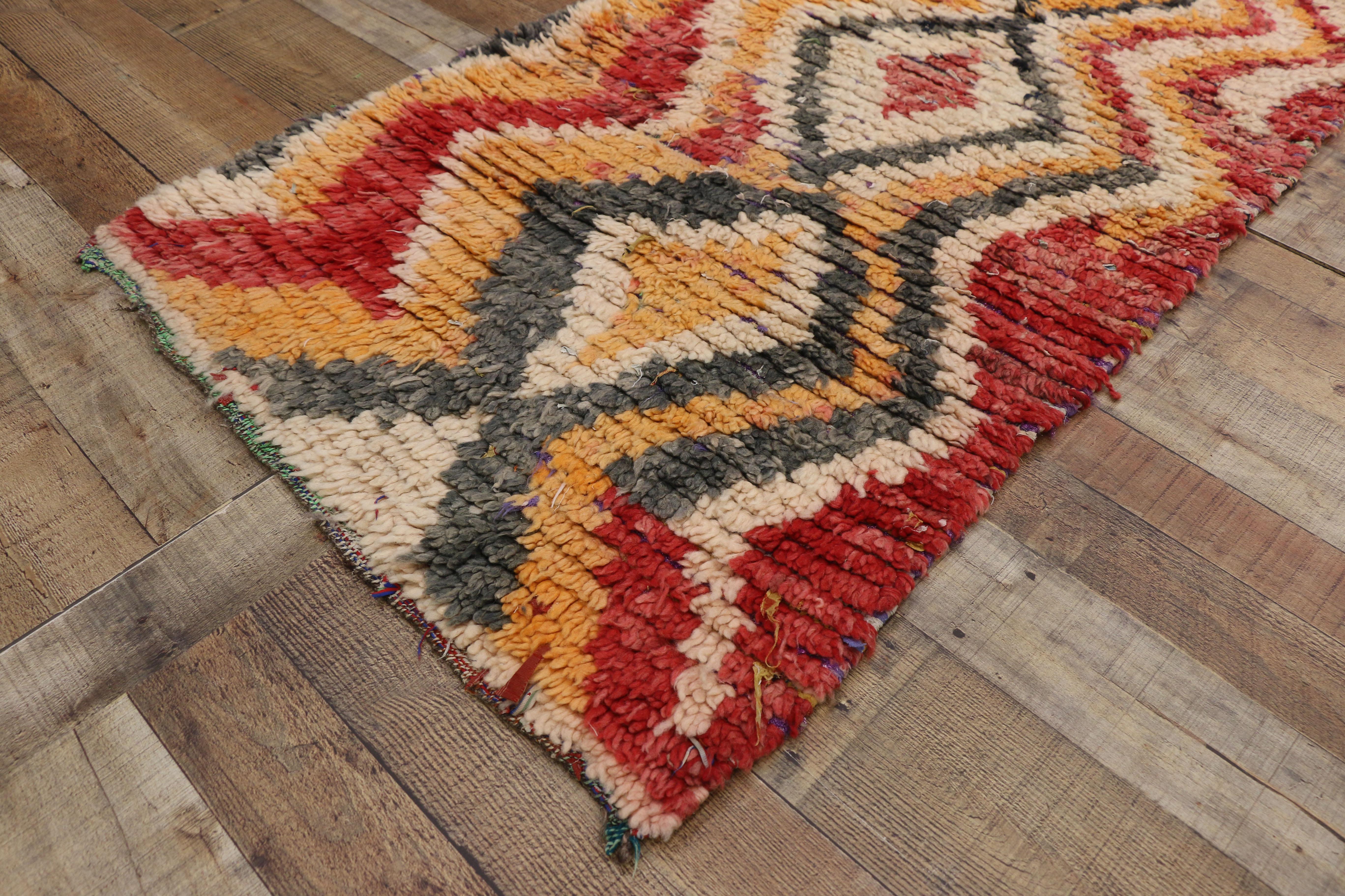 Wool Vintage Moroccan Boujad Rug, Colorful Berber Boucherouite Moroccan Azilal Rug