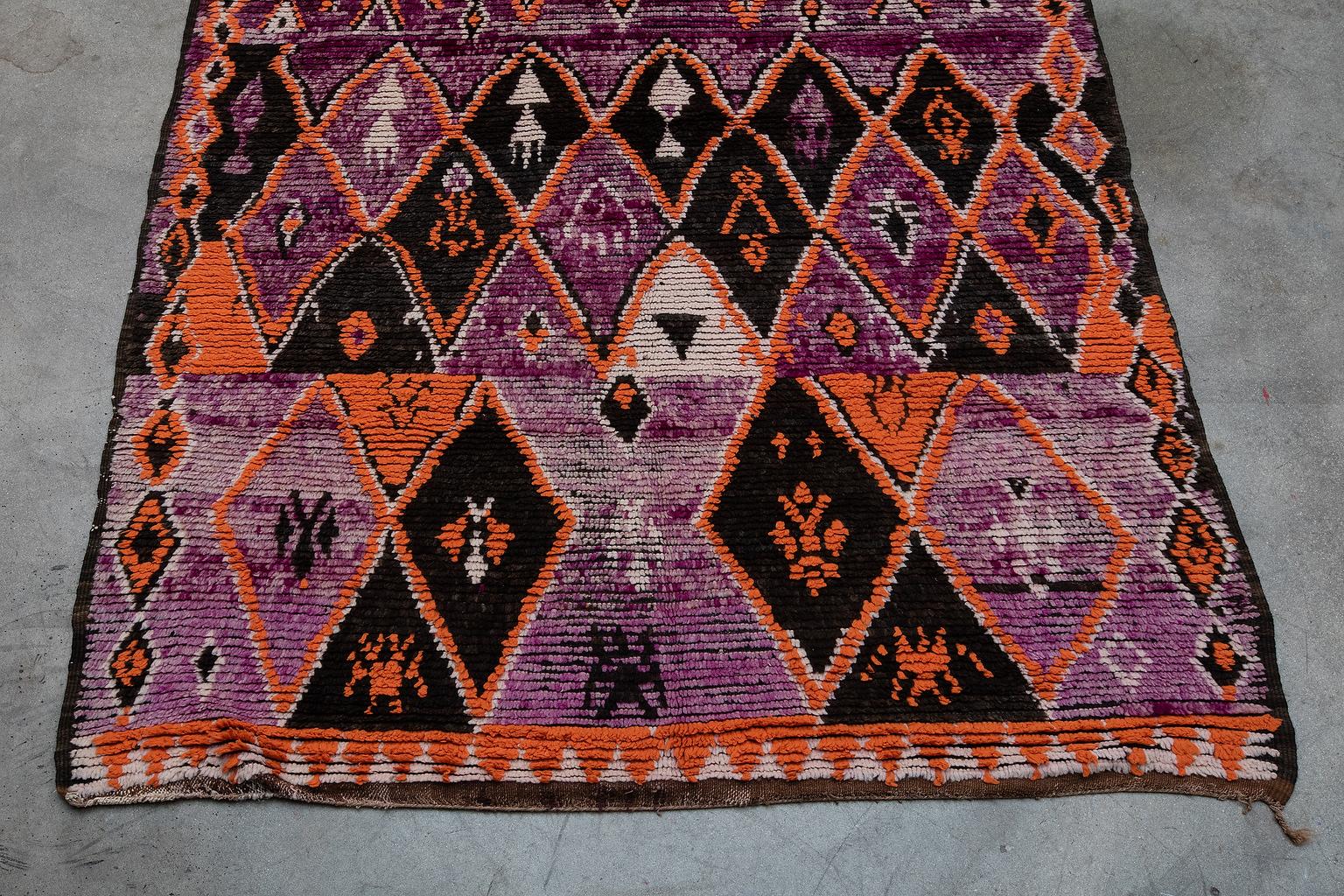 Tribal Vintage Moroccan Boujad Rug - Purple, Brown, Orange For Sale