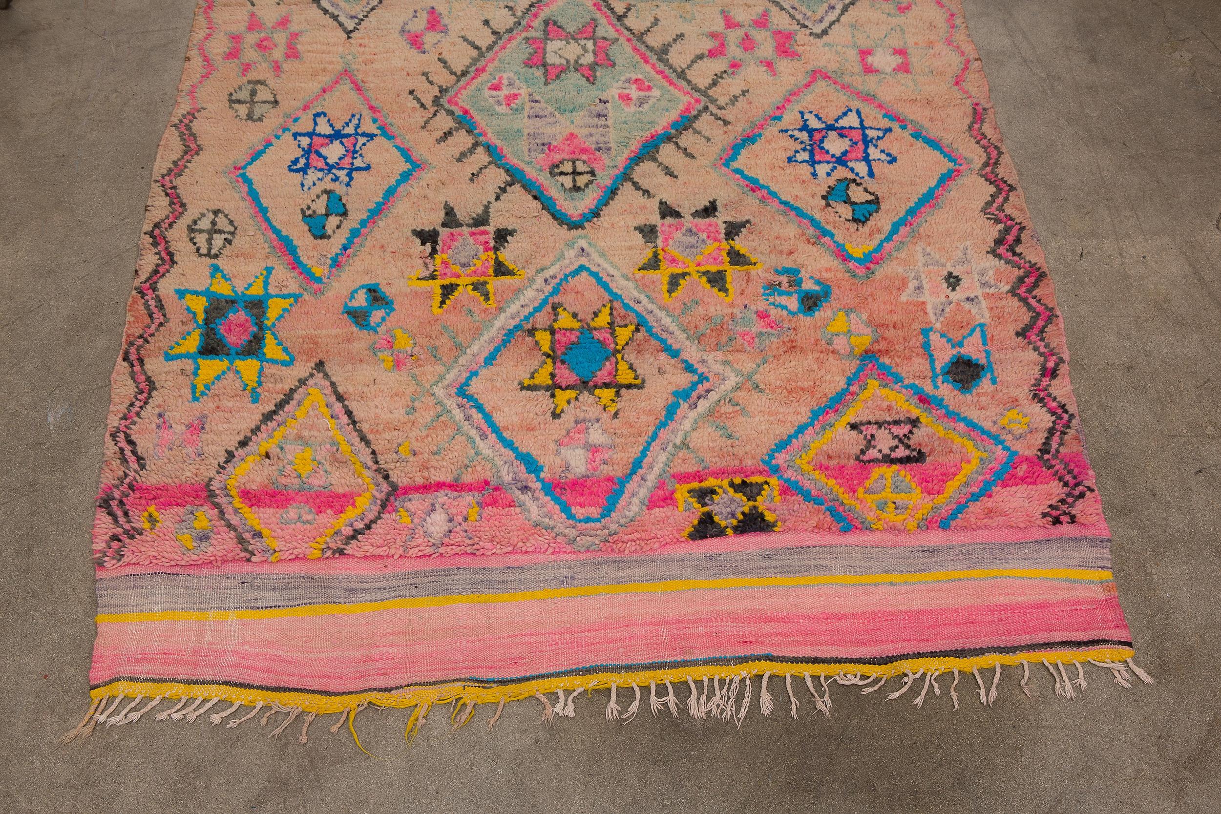 Tribal Vintage Moroccan Boujad Rug - Blush, Pink For Sale