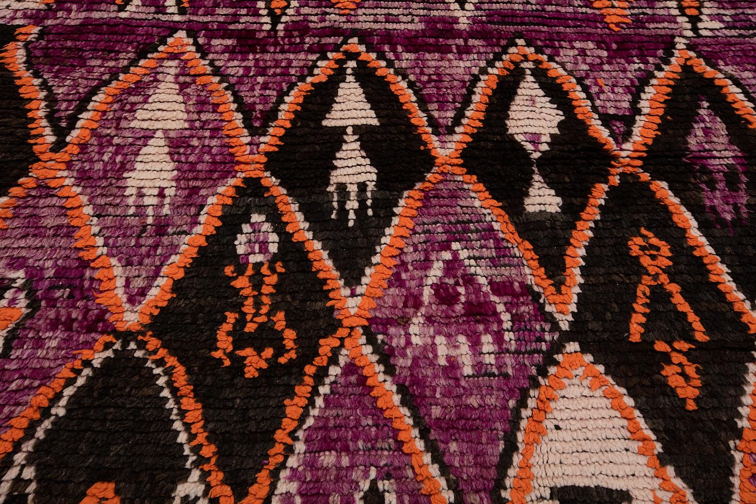 Hand-Knotted Vintage Moroccan Boujad Rug - Purple, Brown, Orange For Sale