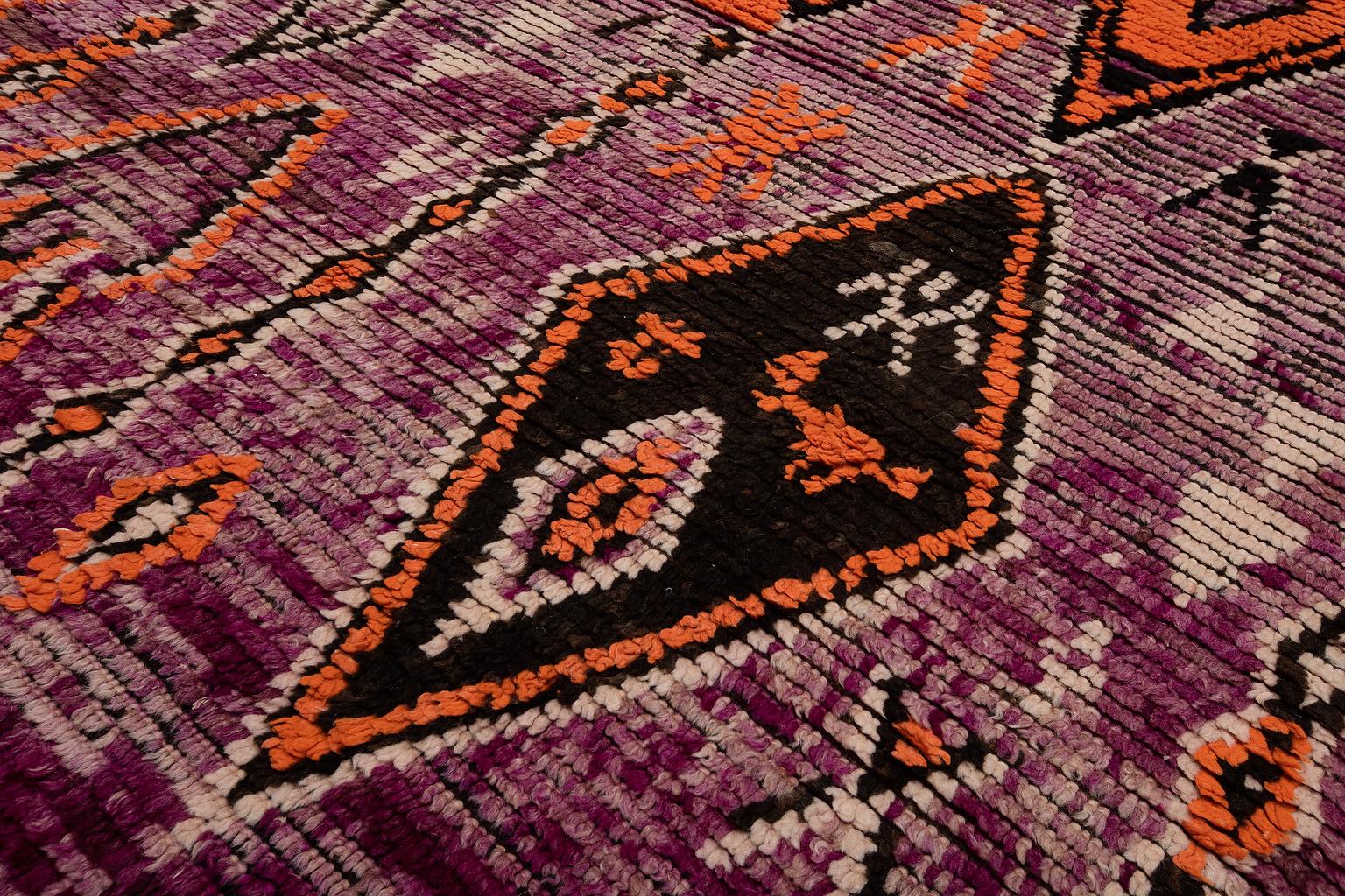Vintage Moroccan Boujad Rug - Purple, Brown, Orange In Good Condition For Sale In Palm Springs, CA