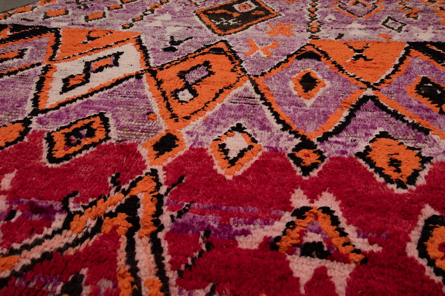 20th Century Vintage Moroccan Boujad Rug - Purple, Brown, Orange For Sale