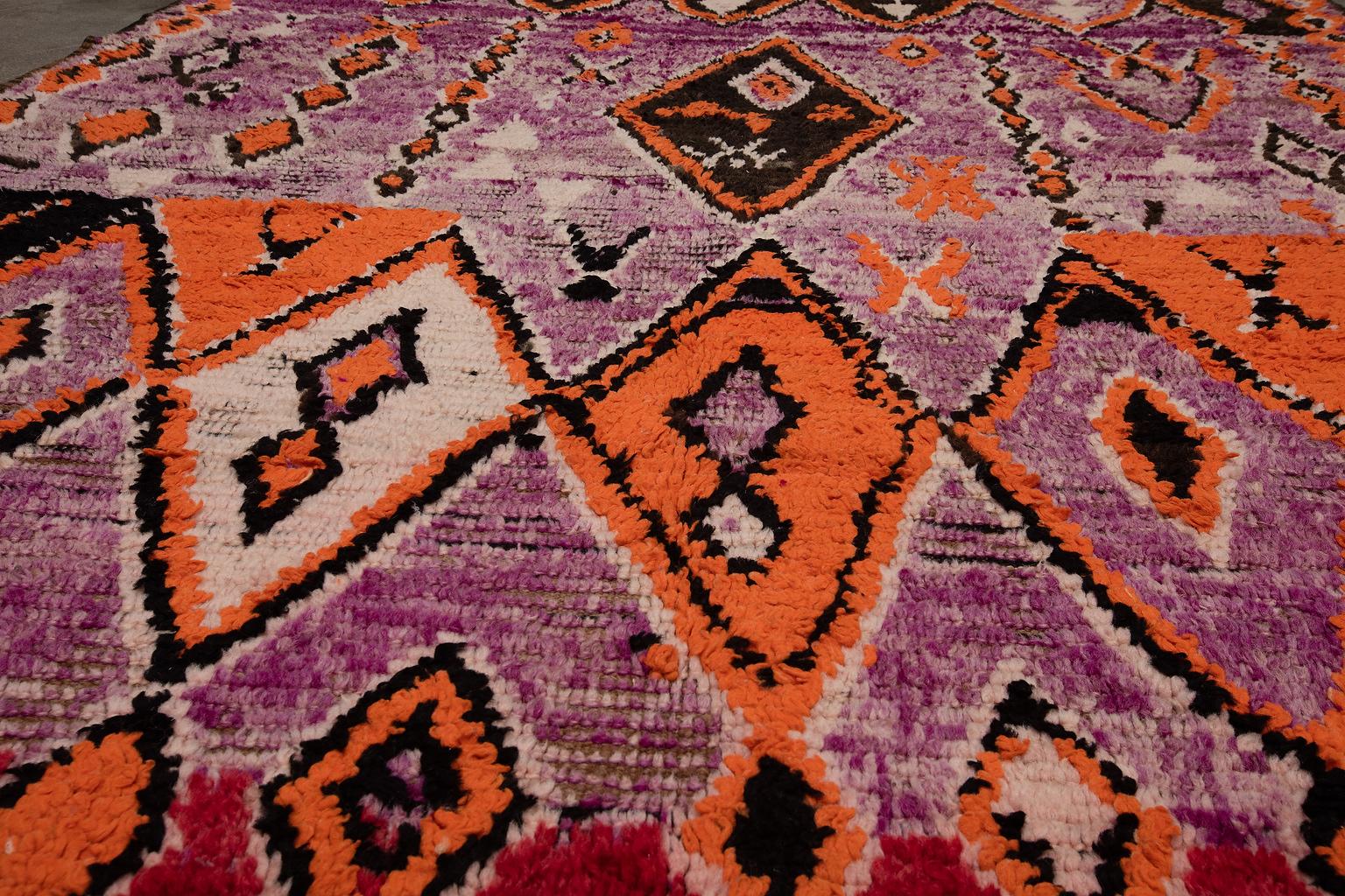 Wool Vintage Moroccan Boujad Rug - Purple, Brown, Orange For Sale
