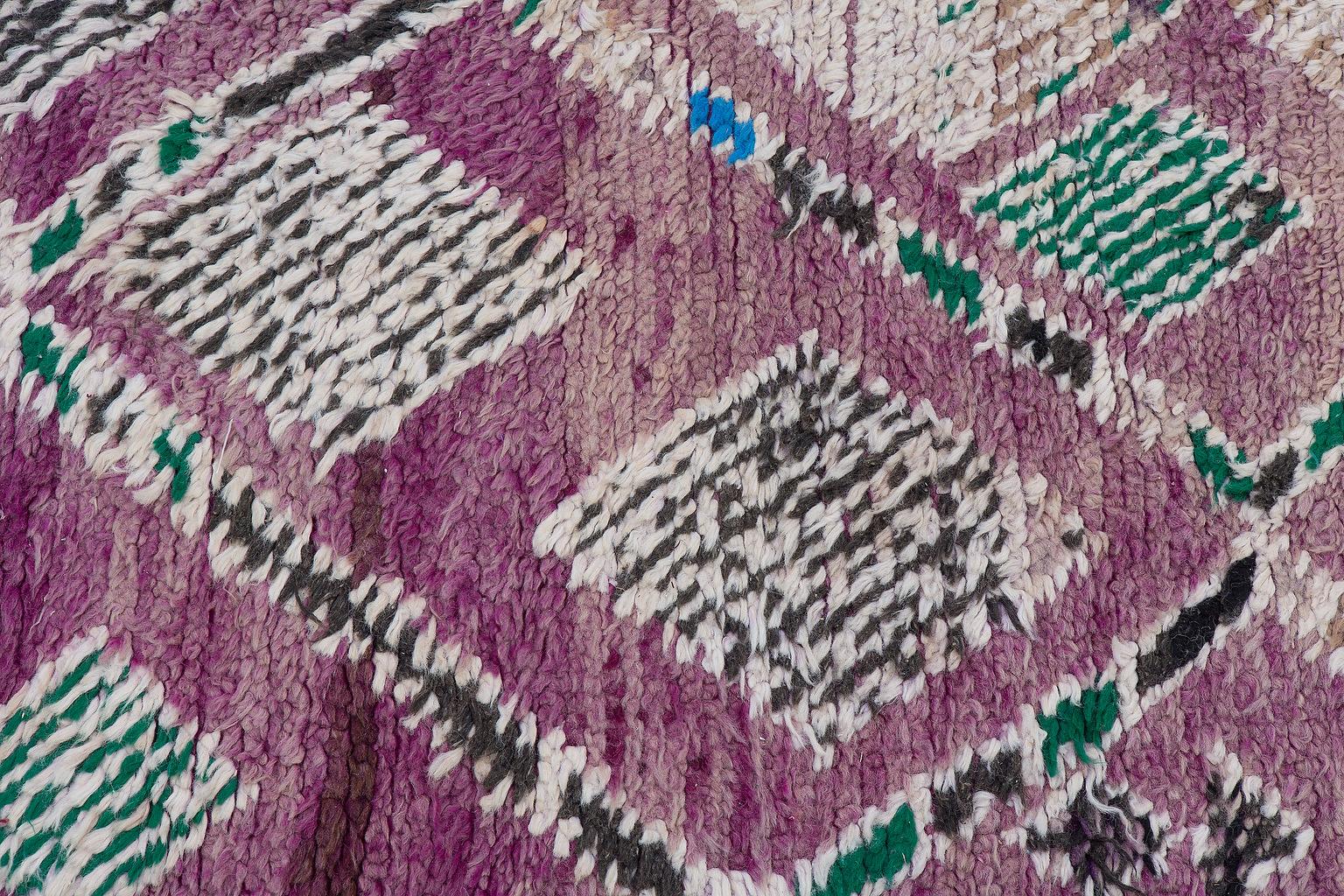 Late 20th Century Vintage Moroccan Boujad Rug - Purple, Blue, Green, Black For Sale