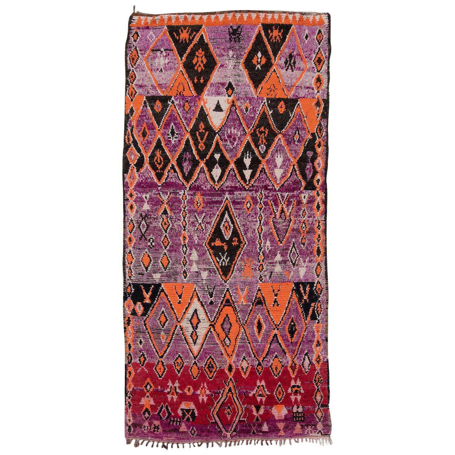 Vintage Moroccan Boujad Rug - Purple, Brown, Orange For Sale
