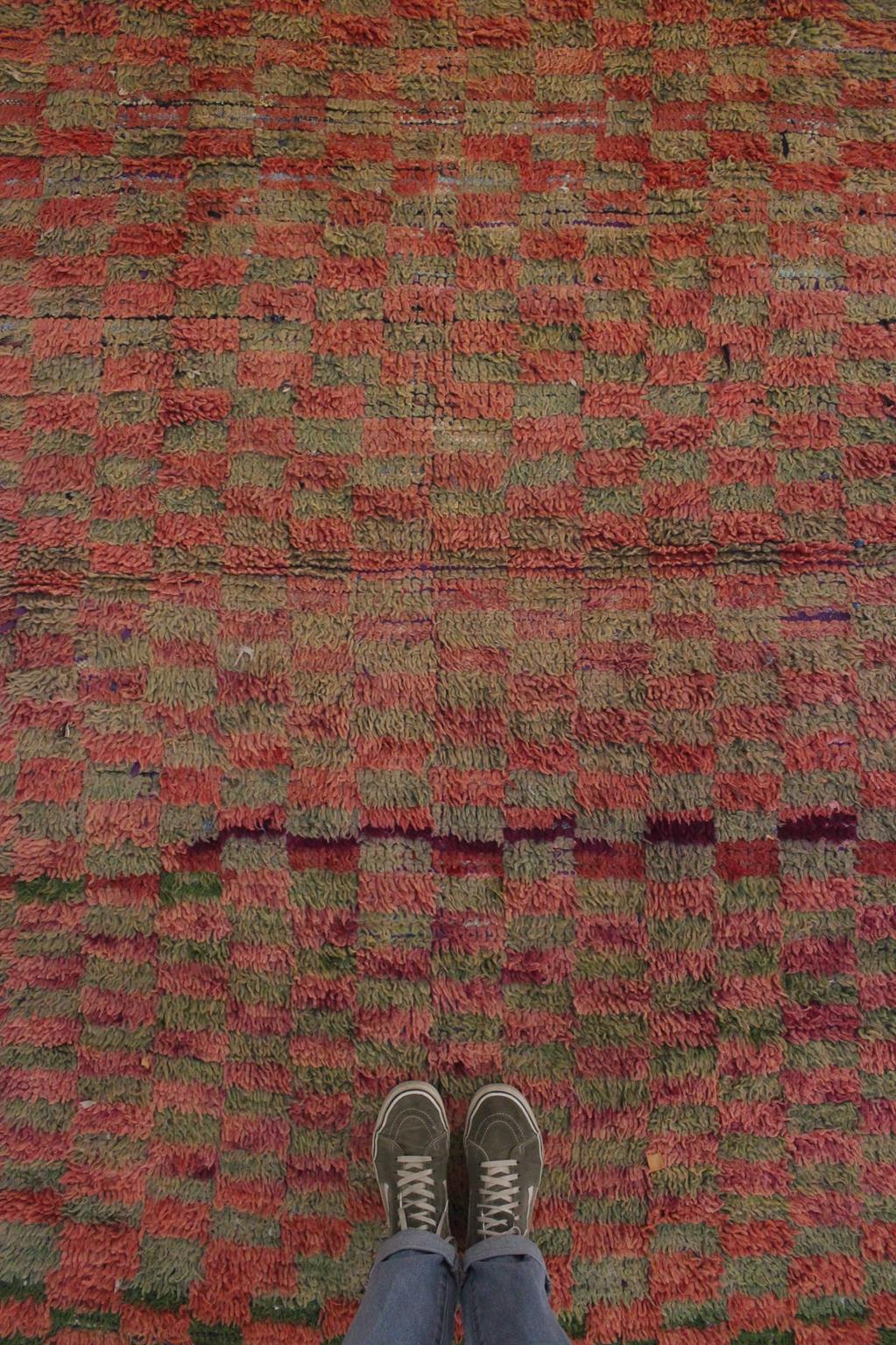 Marokkanischer Boujad-Teppich im Vintage-Stil - Rosa/Grün - 5.2x8.5feet / 160x260cm (Wolle)