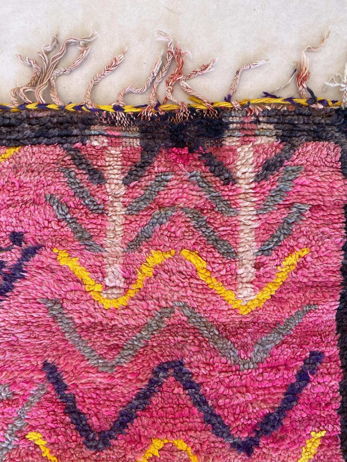 Vintage Moroccan Boujad rug - Pink/purple/yellow - 6.8x12.7feet / 207x387cm For Sale 3