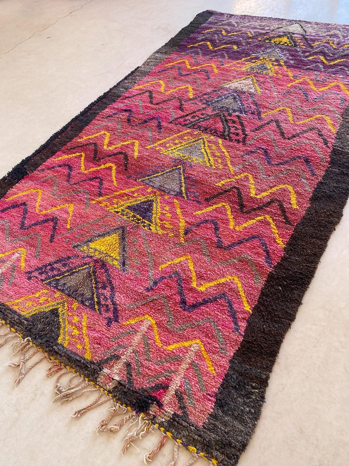 Vintage Moroccan Boujad rug - Pink/purple/yellow - 6.8x12.7feet / 207x387cm For Sale 8