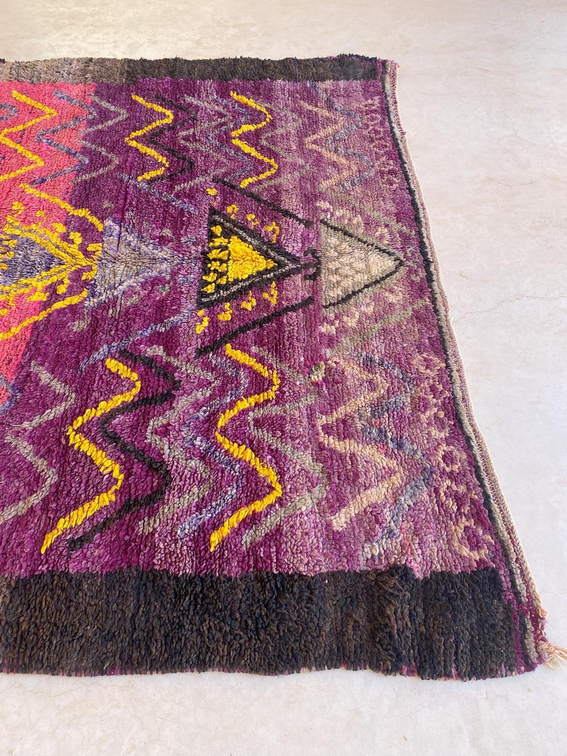 Wool Vintage Moroccan Boujad rug - Pink/purple/yellow - 6.8x12.7feet / 207x387cm For Sale
