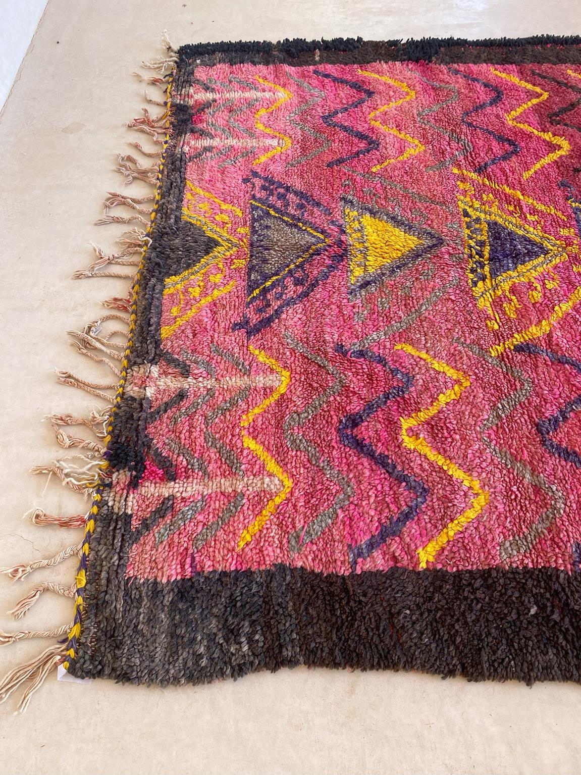 Vintage Moroccan Boujad rug - Pink/purple/yellow - 6.8x12.7feet / 207x387cm For Sale 2