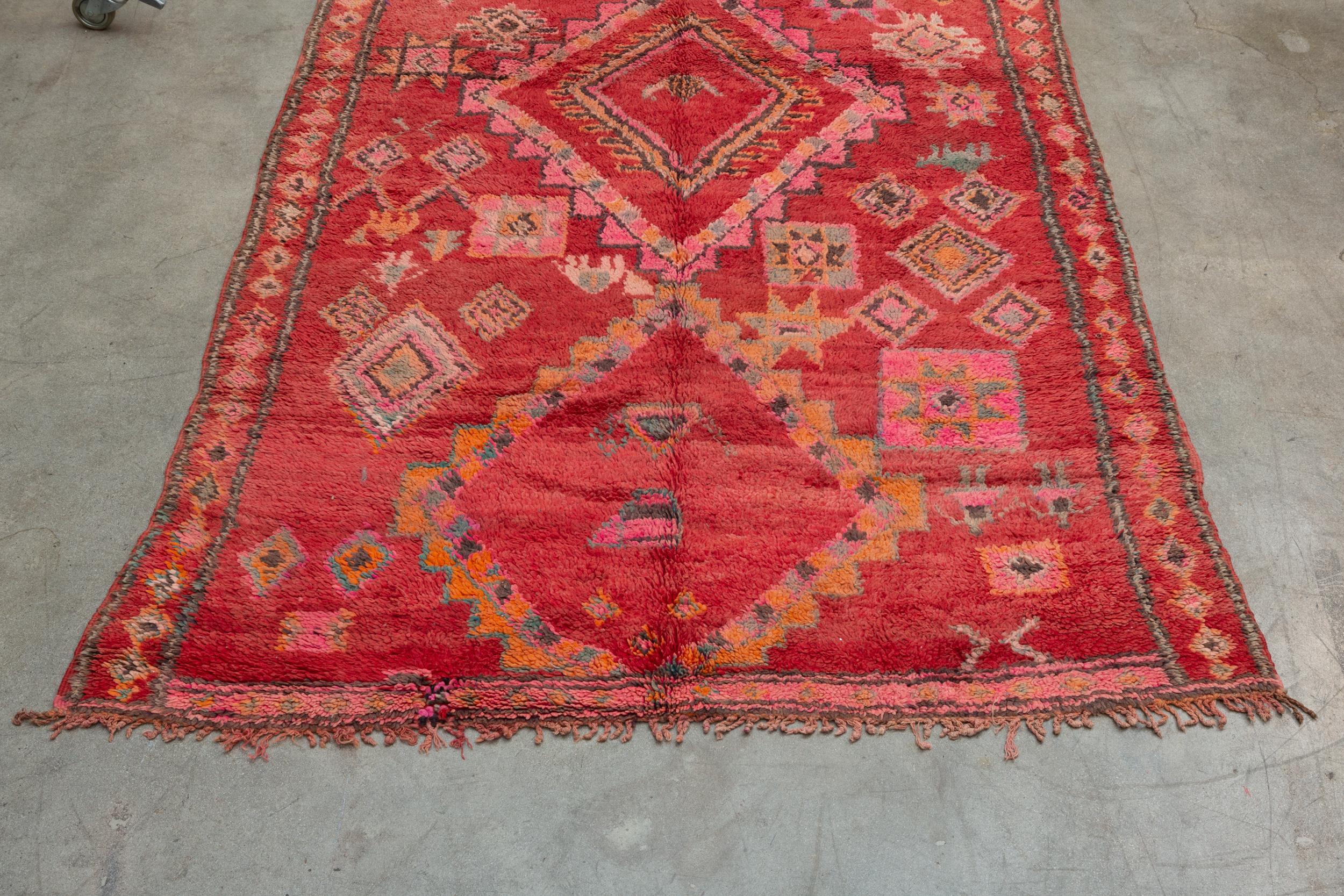 Tribal Vintage Moroccan Boujad Rug, Pink, Red For Sale