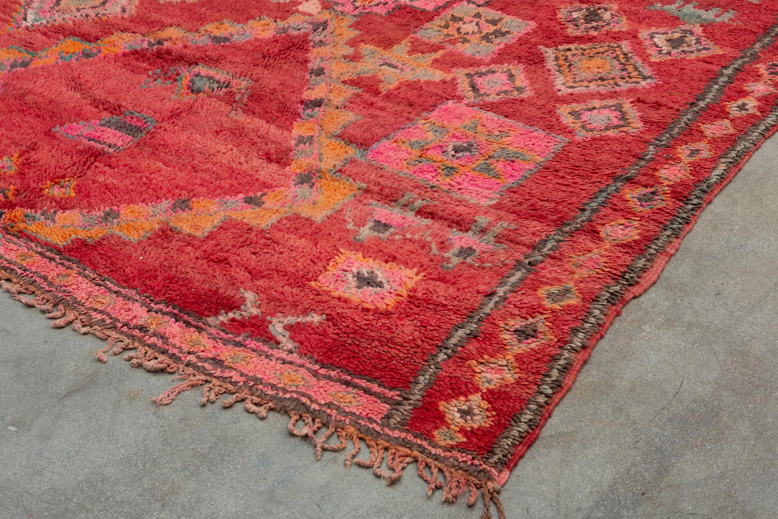 Hand-Knotted Vintage Moroccan Boujad Rug, Pink, Red For Sale