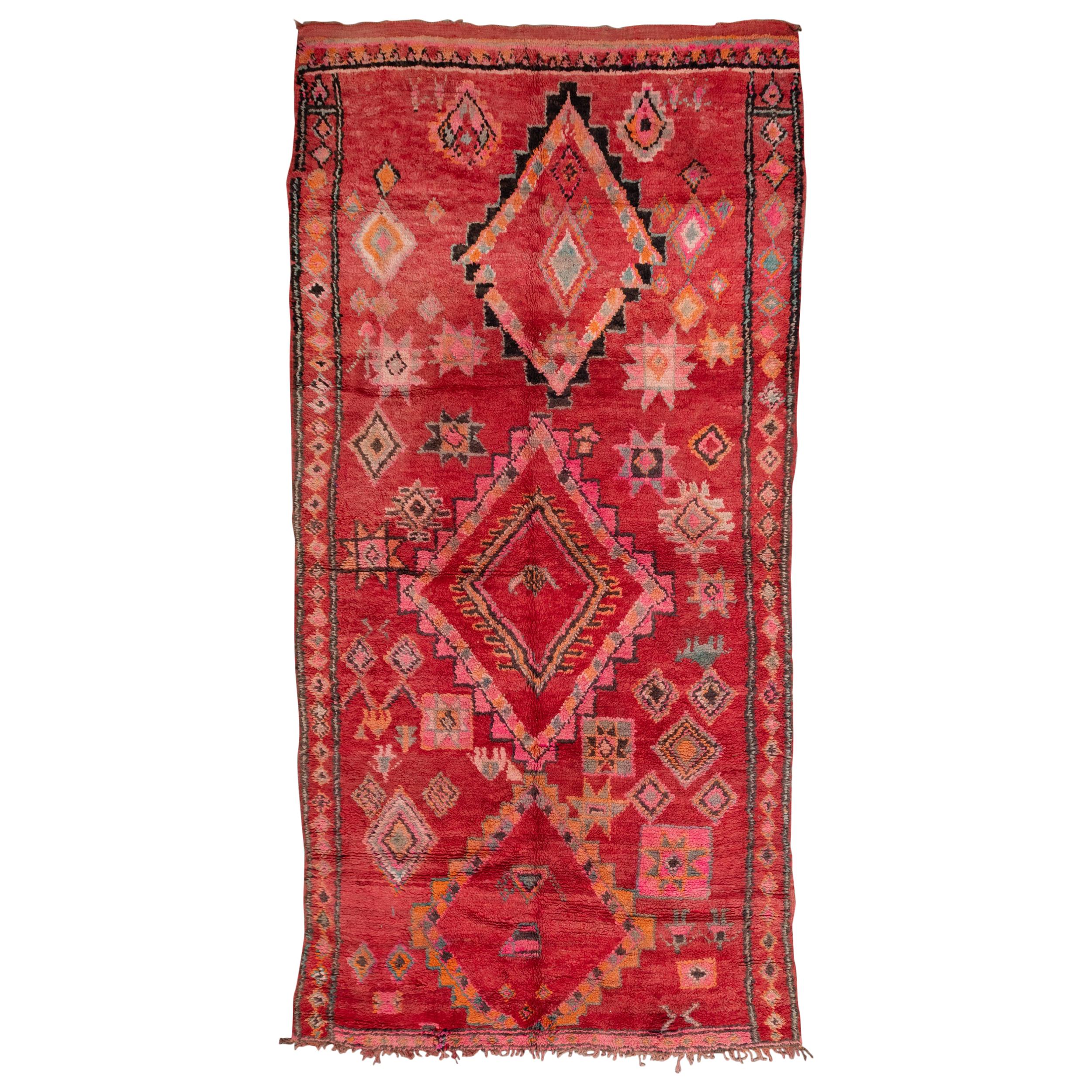 Vintage Moroccan Boujad Rug, Pink, Red For Sale