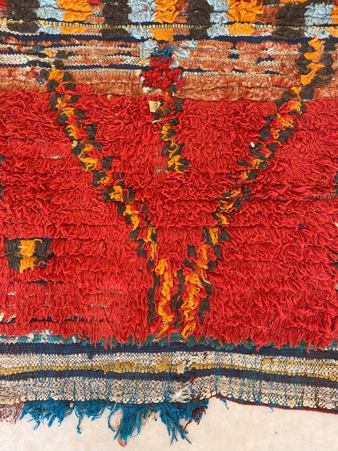 Vintage Moroccan Boujad rug - Red/black/orange/blue - 3.4x7.5feet / 106x230cm For Sale 4