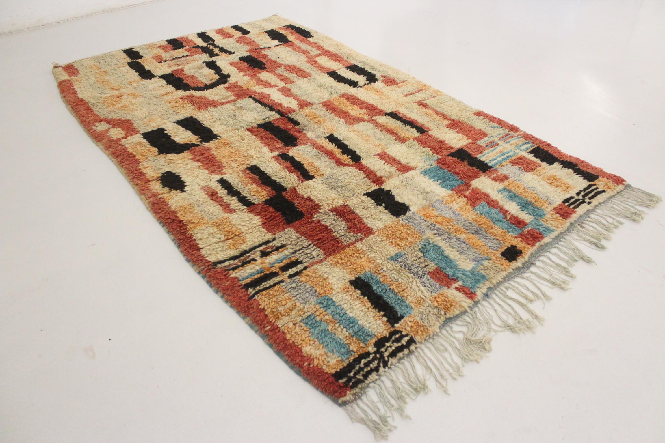 Vintage Moroccan Boujad rug - Terracotta/black - 5x8.6feet / 152x263cm For Sale 4