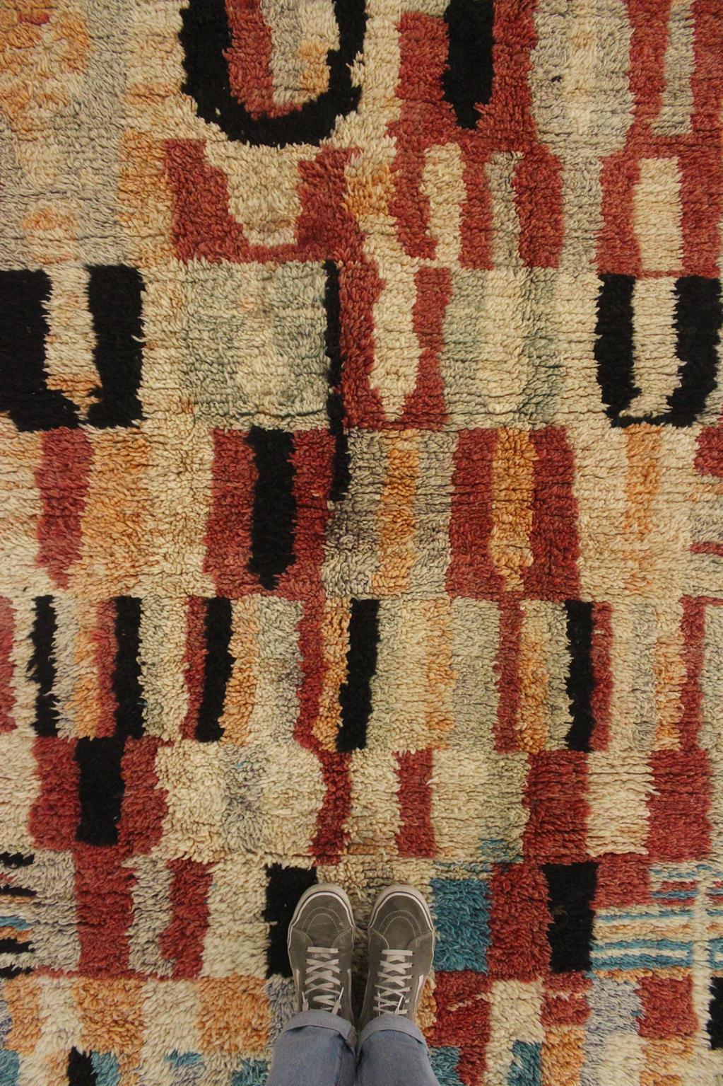 Wool Vintage Moroccan Boujad rug - Terracotta/black - 5x8.6feet / 152x263cm For Sale