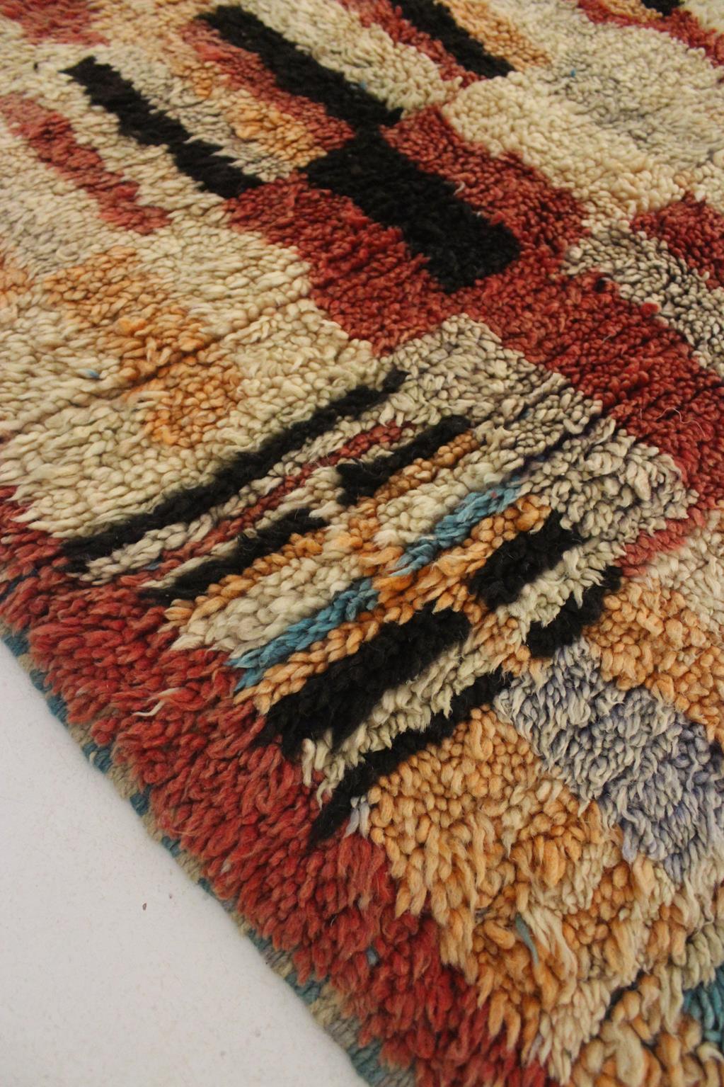 Vintage Moroccan Boujad rug - Terracotta/black - 5x8.6feet / 152x263cm For Sale 2