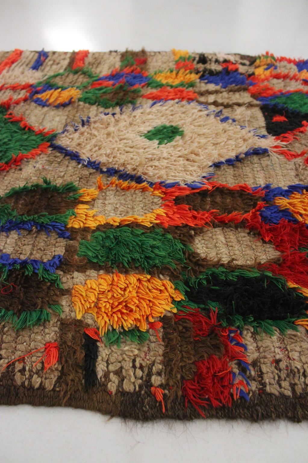 Vintage Moroccan Boujad runner rug - Brown/multicolor - 3.6x12.3feet / 109x377cm For Sale 4