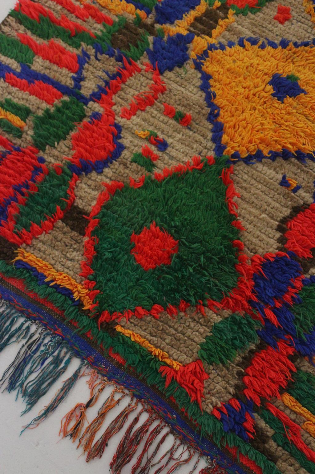 Vintage marokkanischen Boujad Läufer Teppich - Brown / Multicolor - 3.6x12.3feet / 109x377cm (Marokkanisch) im Angebot
