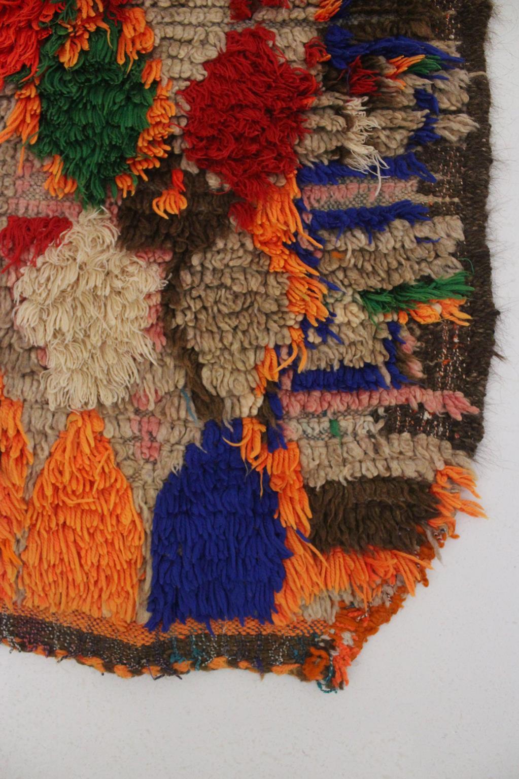 Vintage marokkanischen Boujad Läufer Teppich - Brown / Multicolor - 3.6x12.3feet / 109x377cm (Wolle) im Angebot