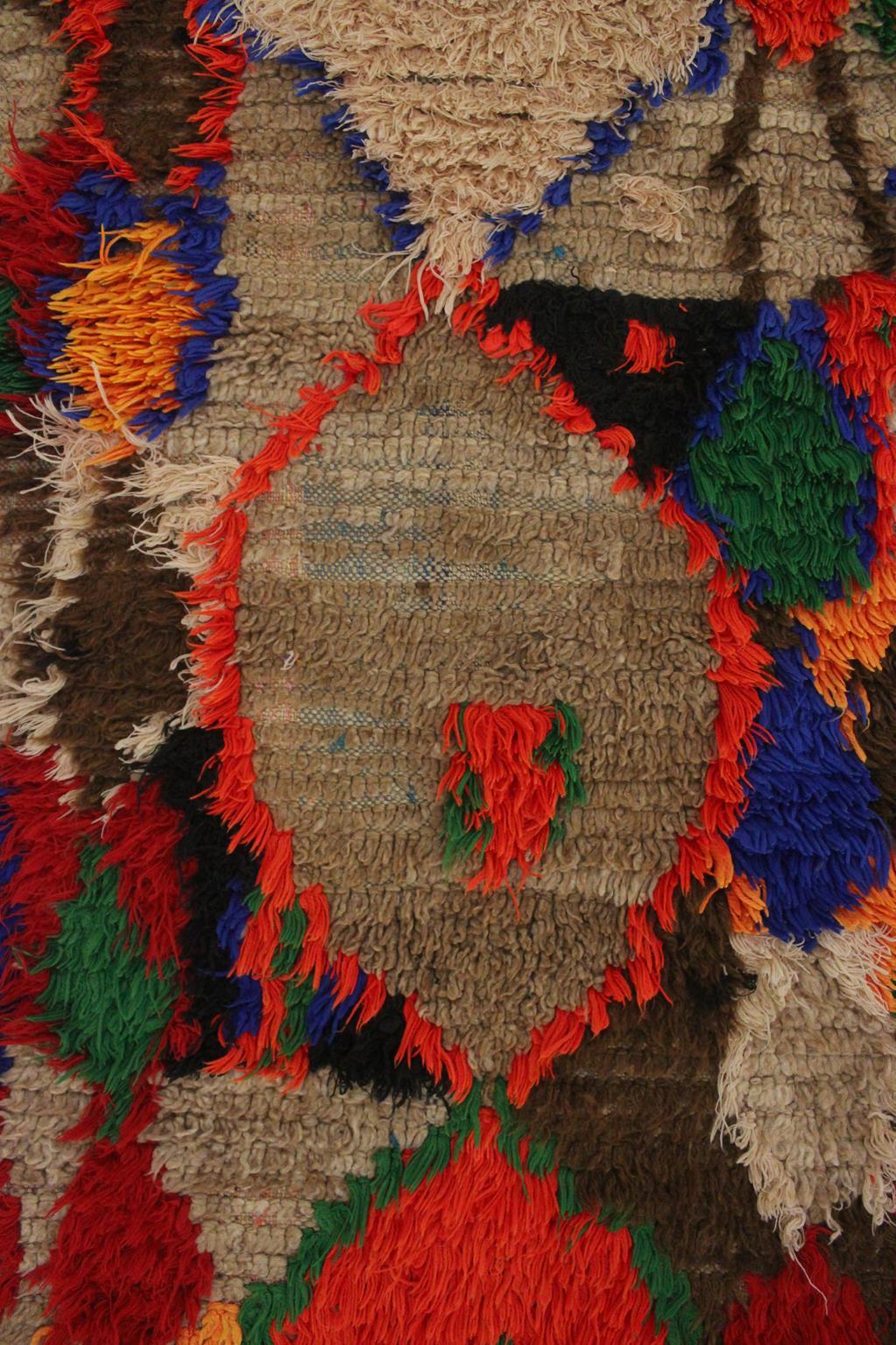 Vintage marokkanischen Boujad Läufer Teppich - Brown / Multicolor - 3.6x12.3feet / 109x377cm im Angebot 1